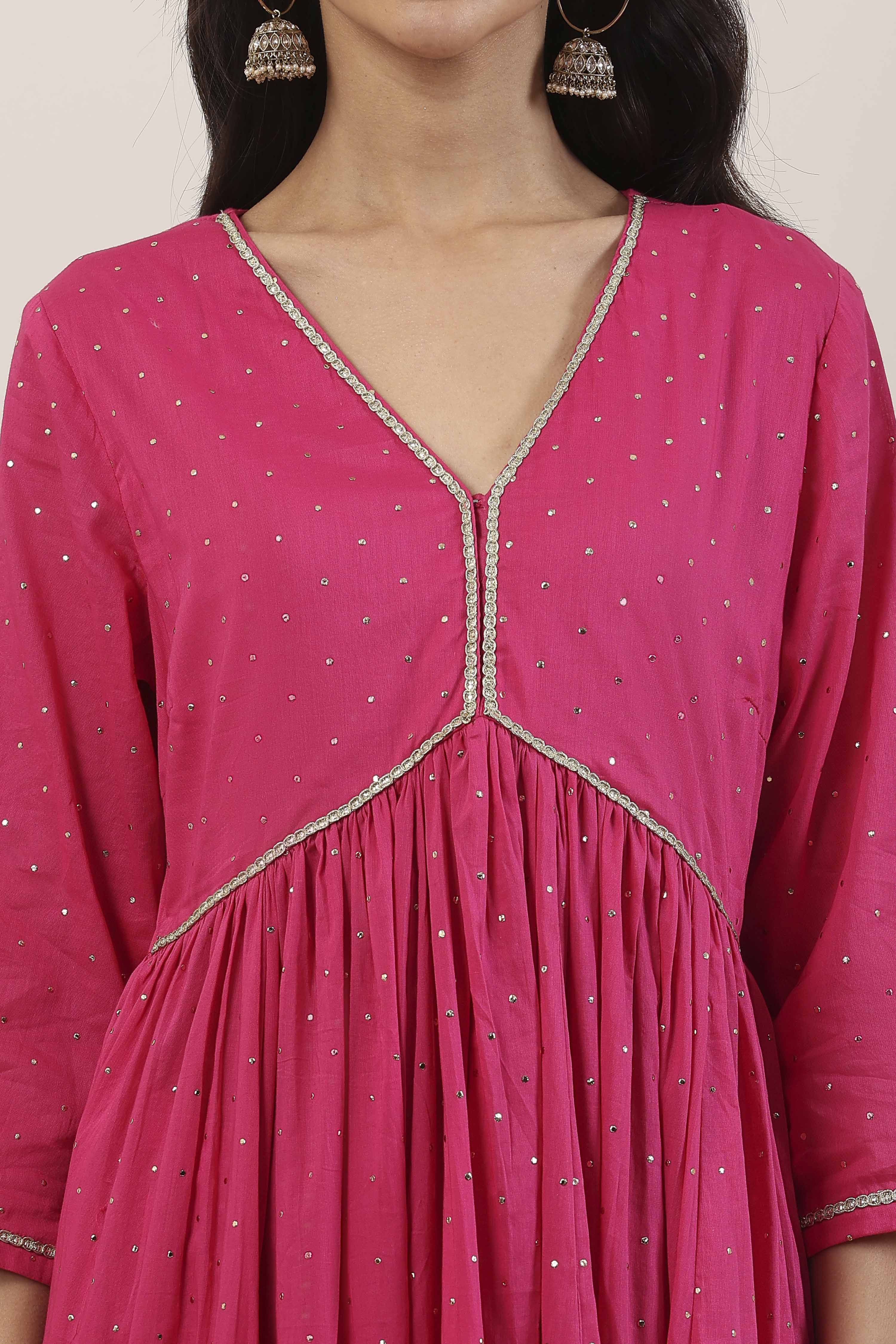 Pink Cotton Anarkali Suit Set image number 1