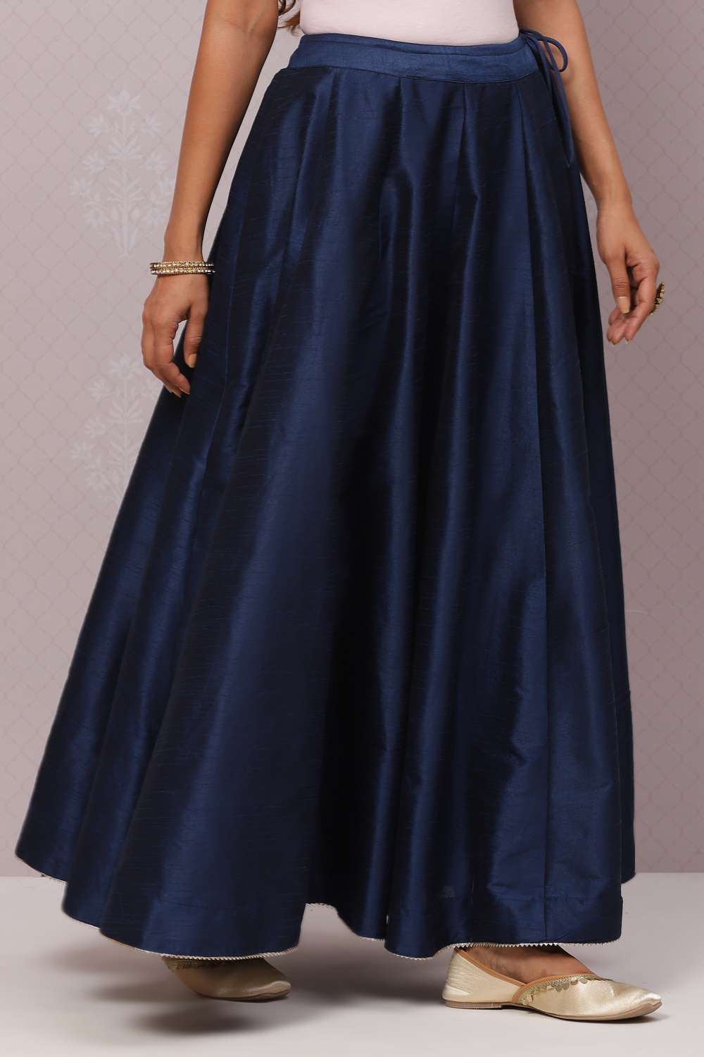 Navy Flared Art Silk Skirts image number 3