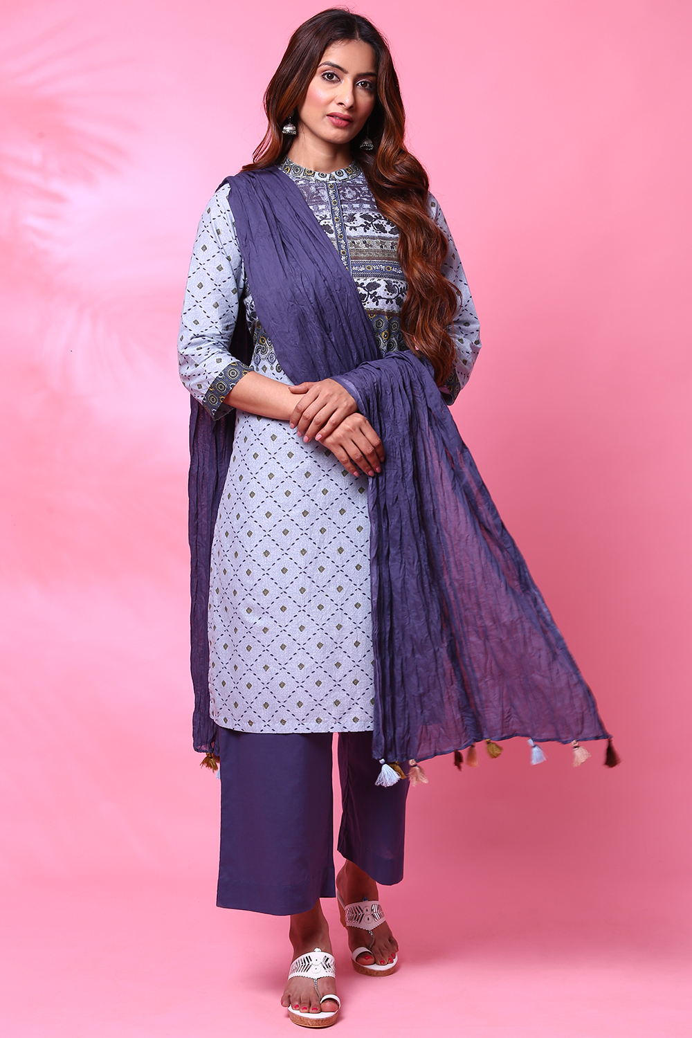 Navy Blue Cotton Solid Dupatta image number 0