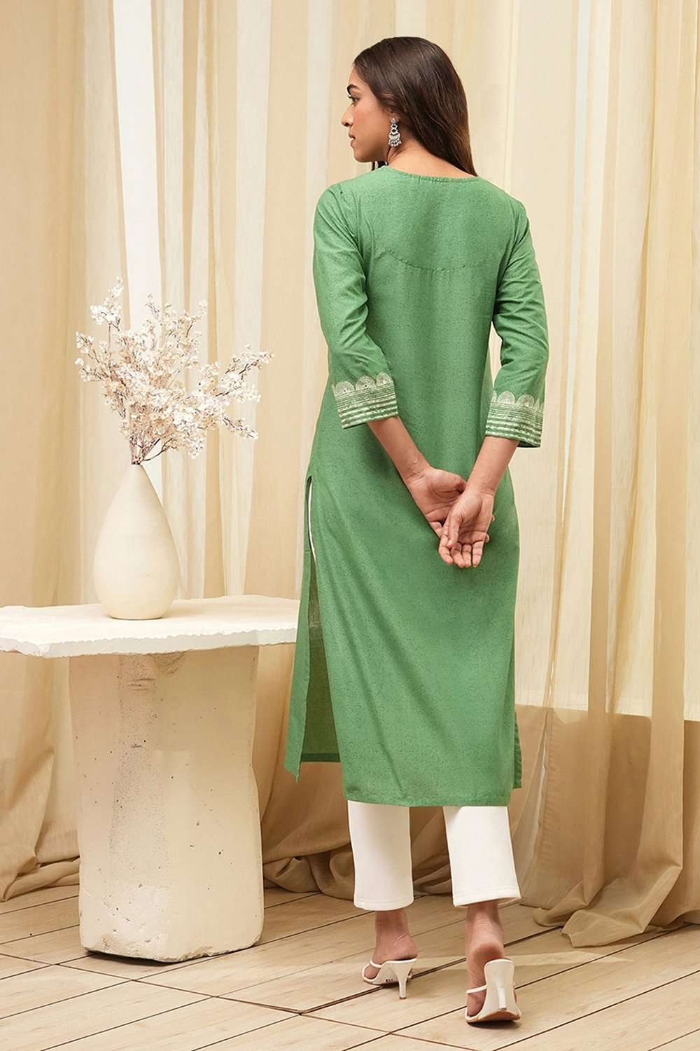 Pink Pure Cotton Printed Straight Kurta image number 3