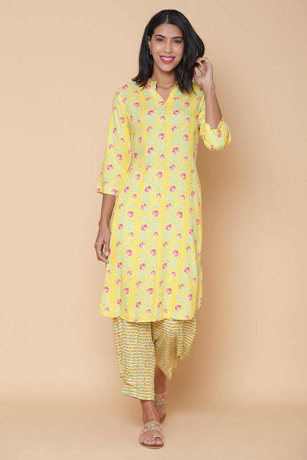 Yellow Rayon Straight Kurta Pants Set image number 0