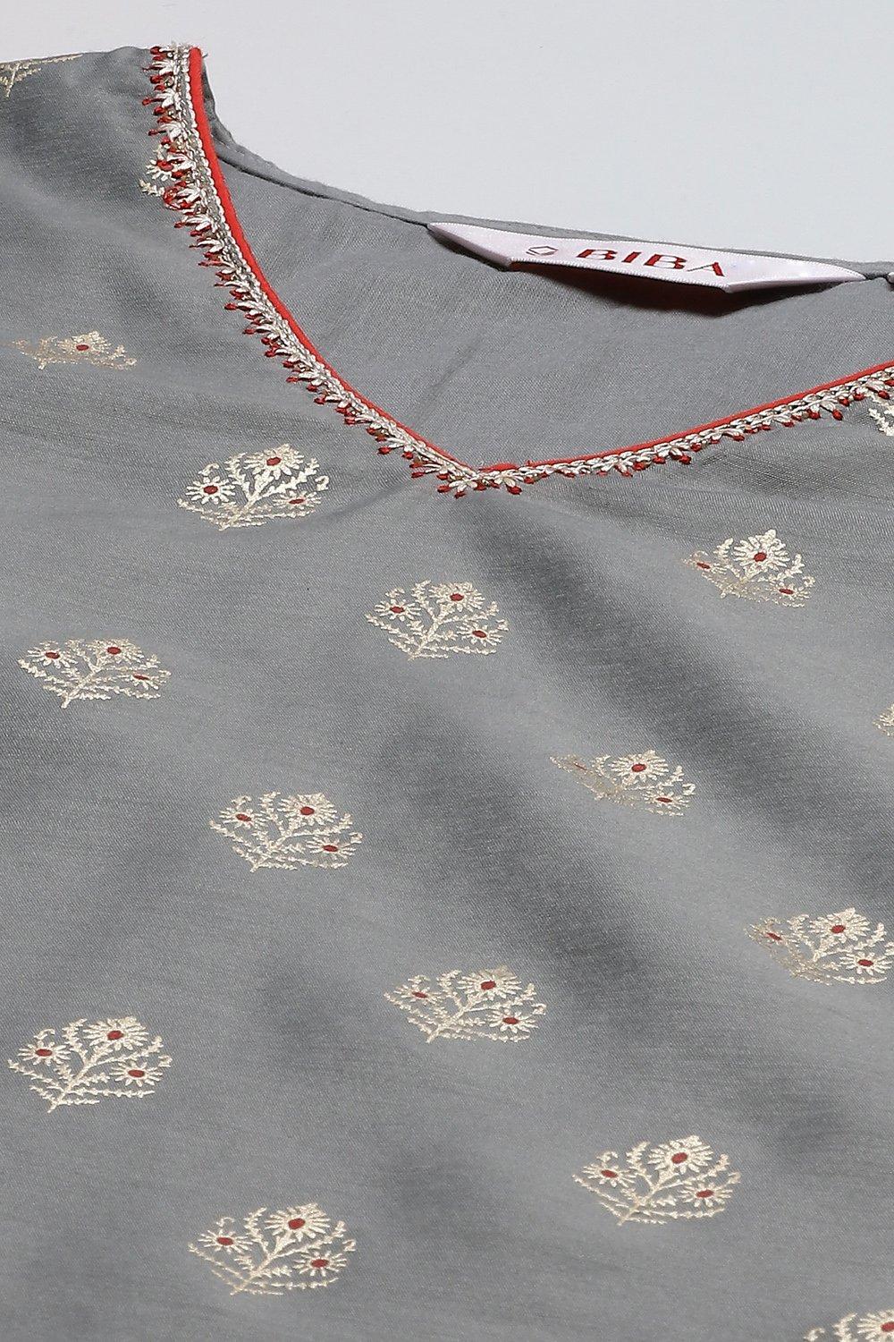 Cream & Grey Printed Straight Kurta Sharara Suit Set image number 1