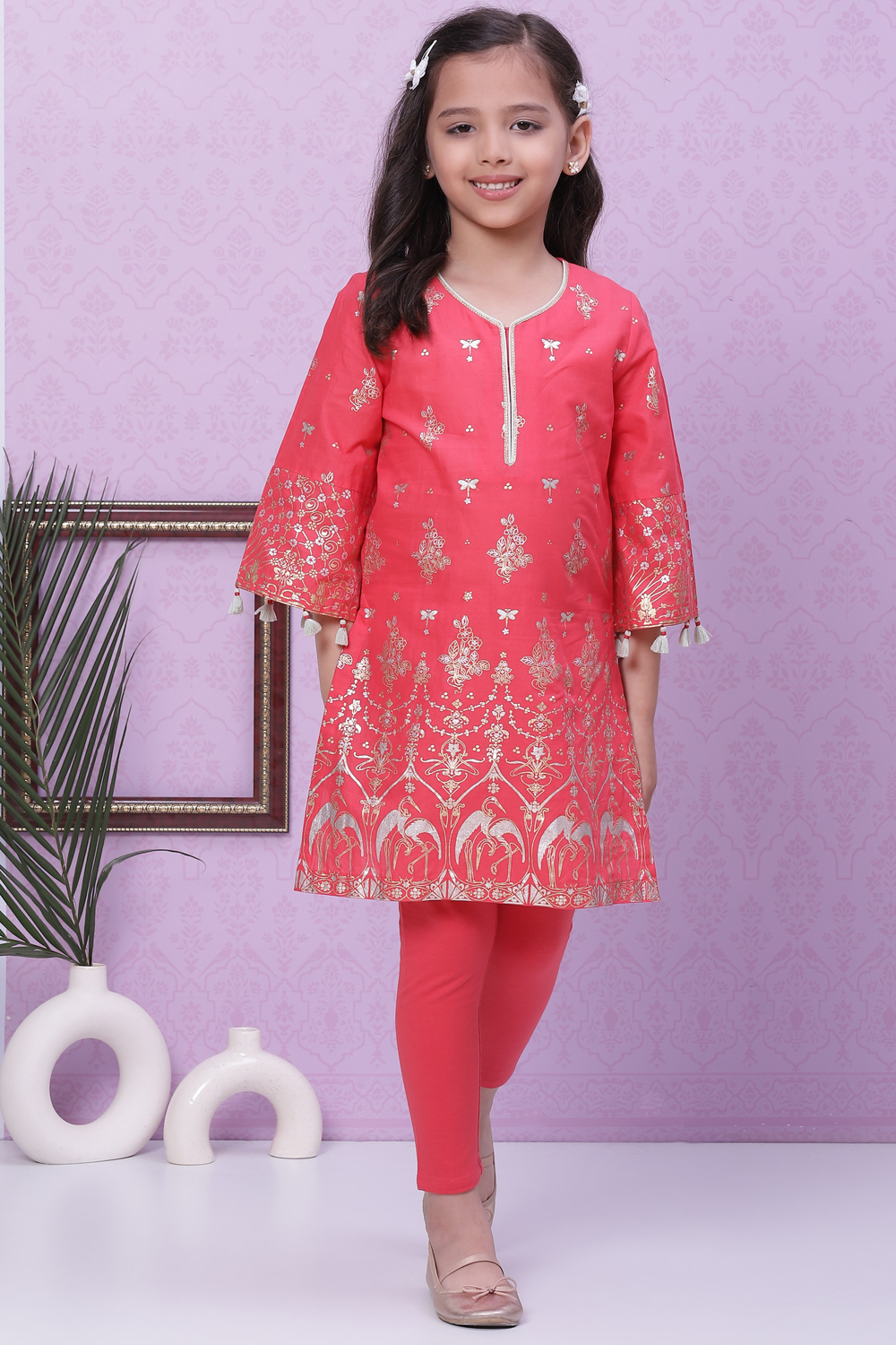 Coral Cotton Straight Printed Kurta Set image number 6