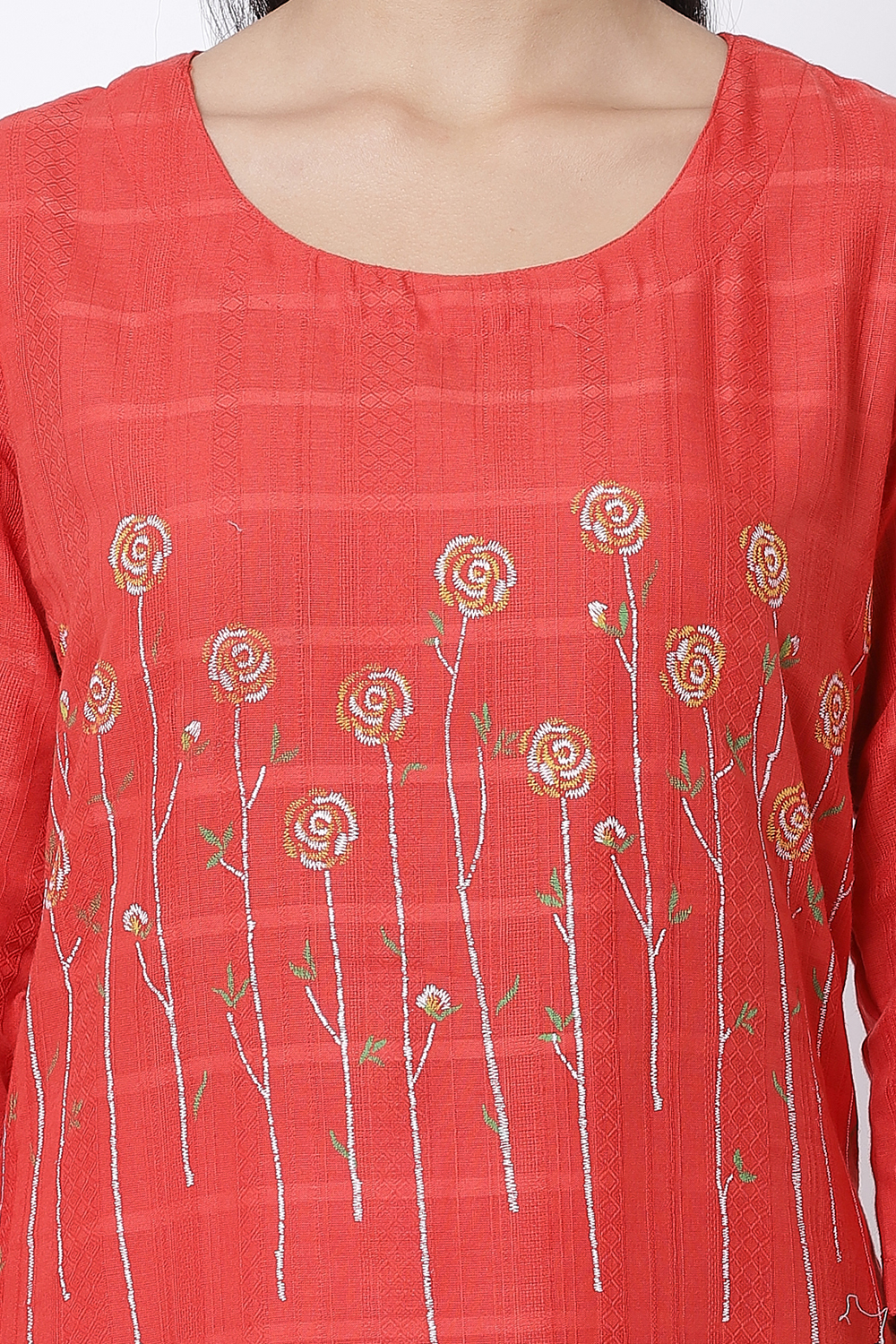 Red Cotton Straight Printed Kurta image number 1