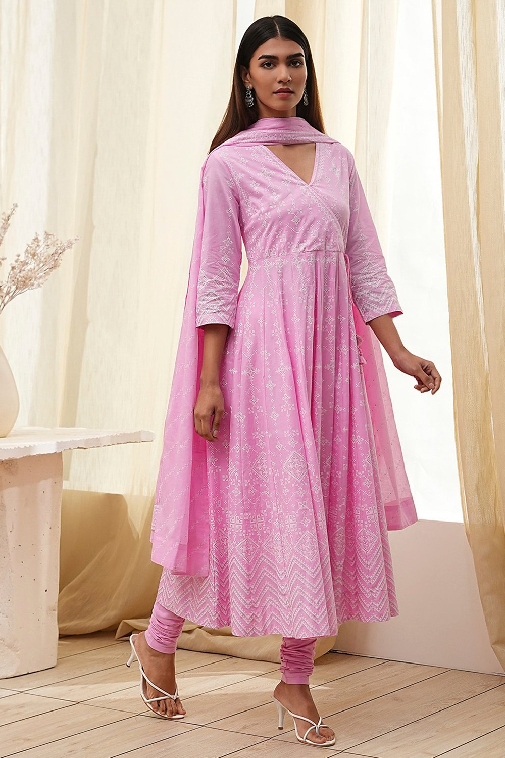 Pink Cotton Anarkali Suit Set image number 5