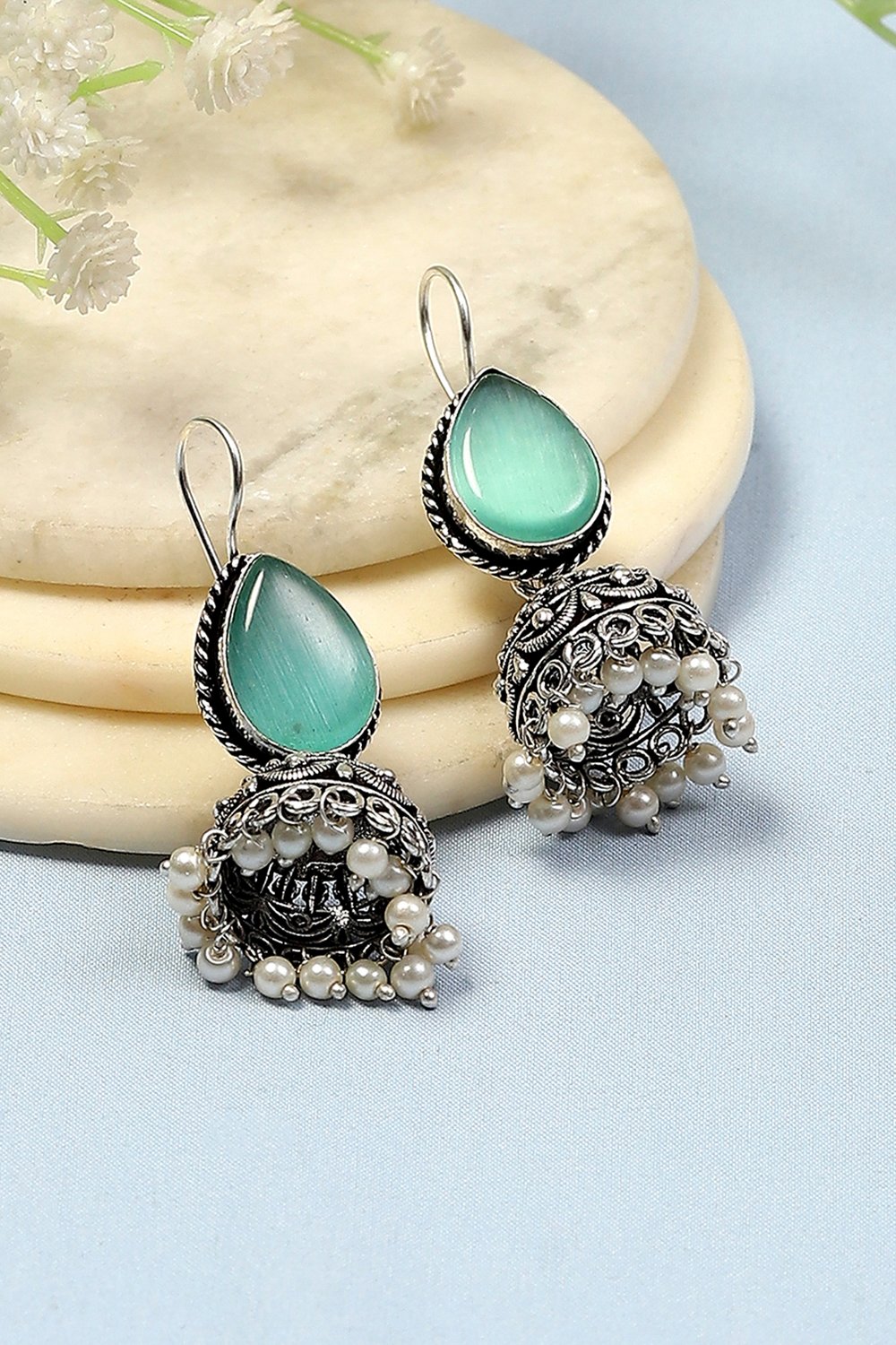 Mint Green Brass Jhumka image number 0