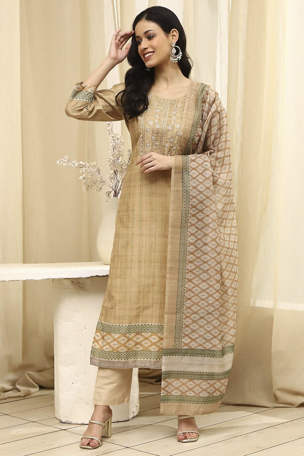 Pink Cotton Machine-Embroidered Unstitched Suit Set image number 7