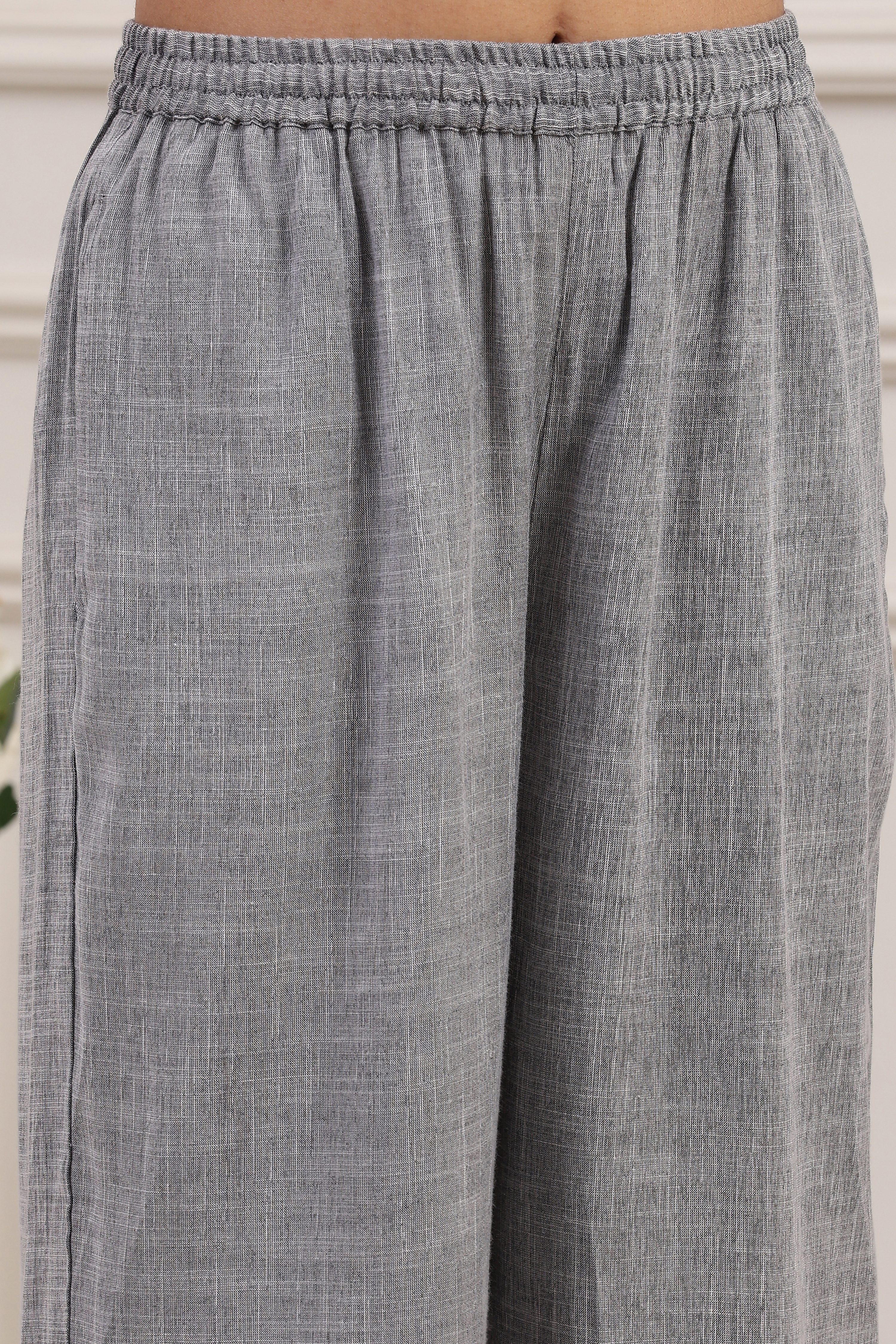 Grey Polyester Striped Straight Kurta Set image number 3