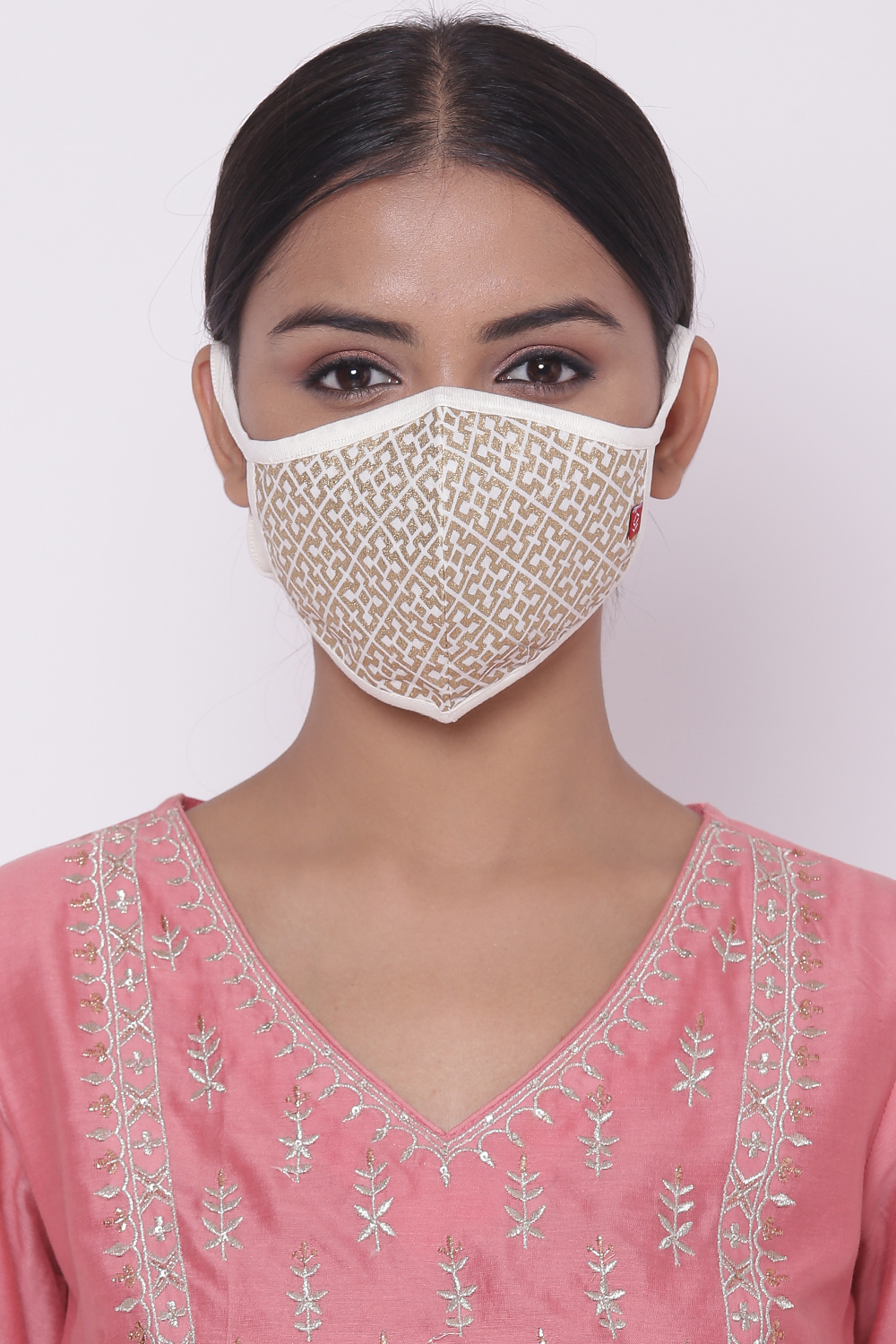 Light Gold Poly Metallic Yarndyed Face Mask image number 0