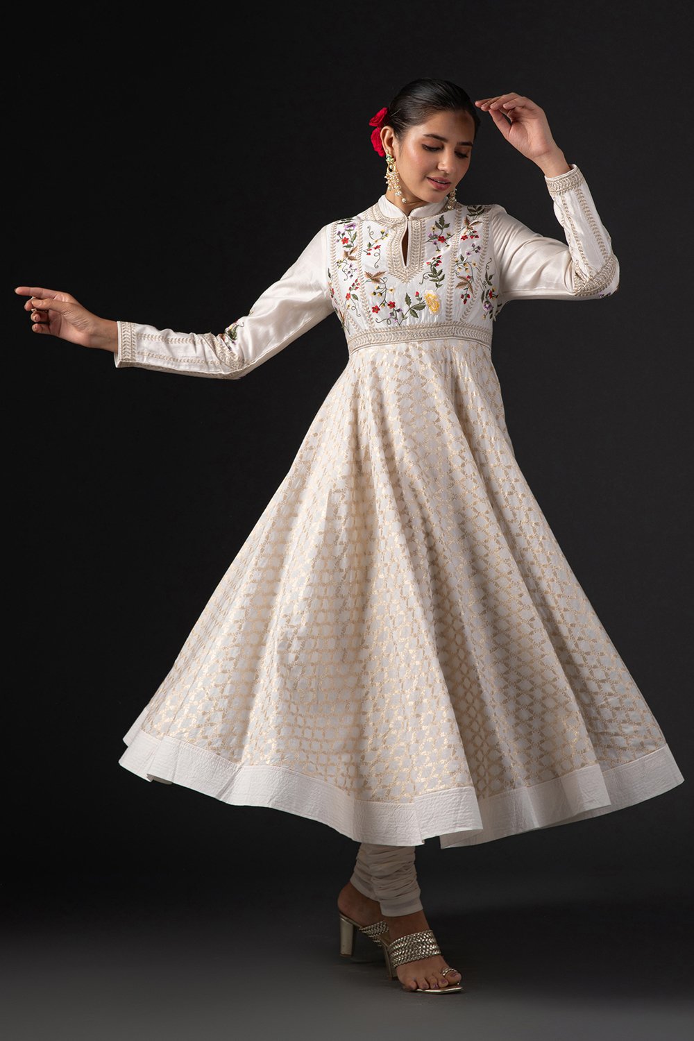 Rohit Bal Off White Cotton Silk Anarkali Embroidered Suit Set image number 8
