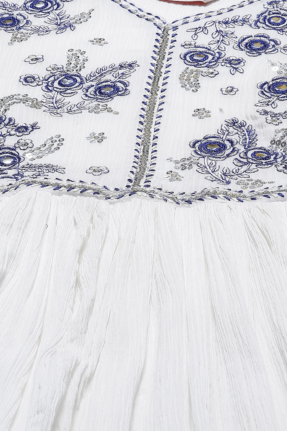 White Blue Cotton A-Line Kurta Palazzo Suit Set image number 1