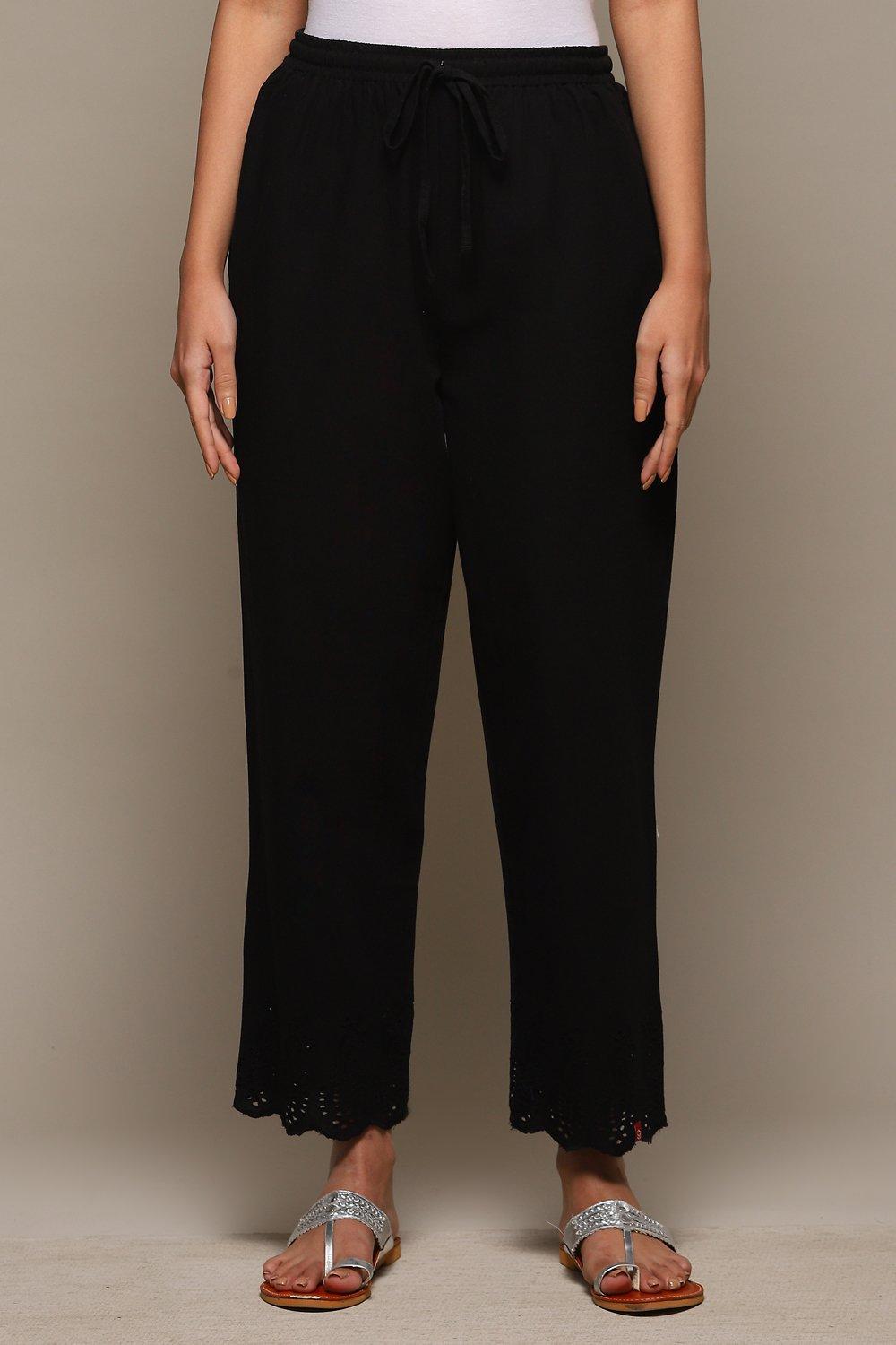 Black Cotton Solid Pant image number 5