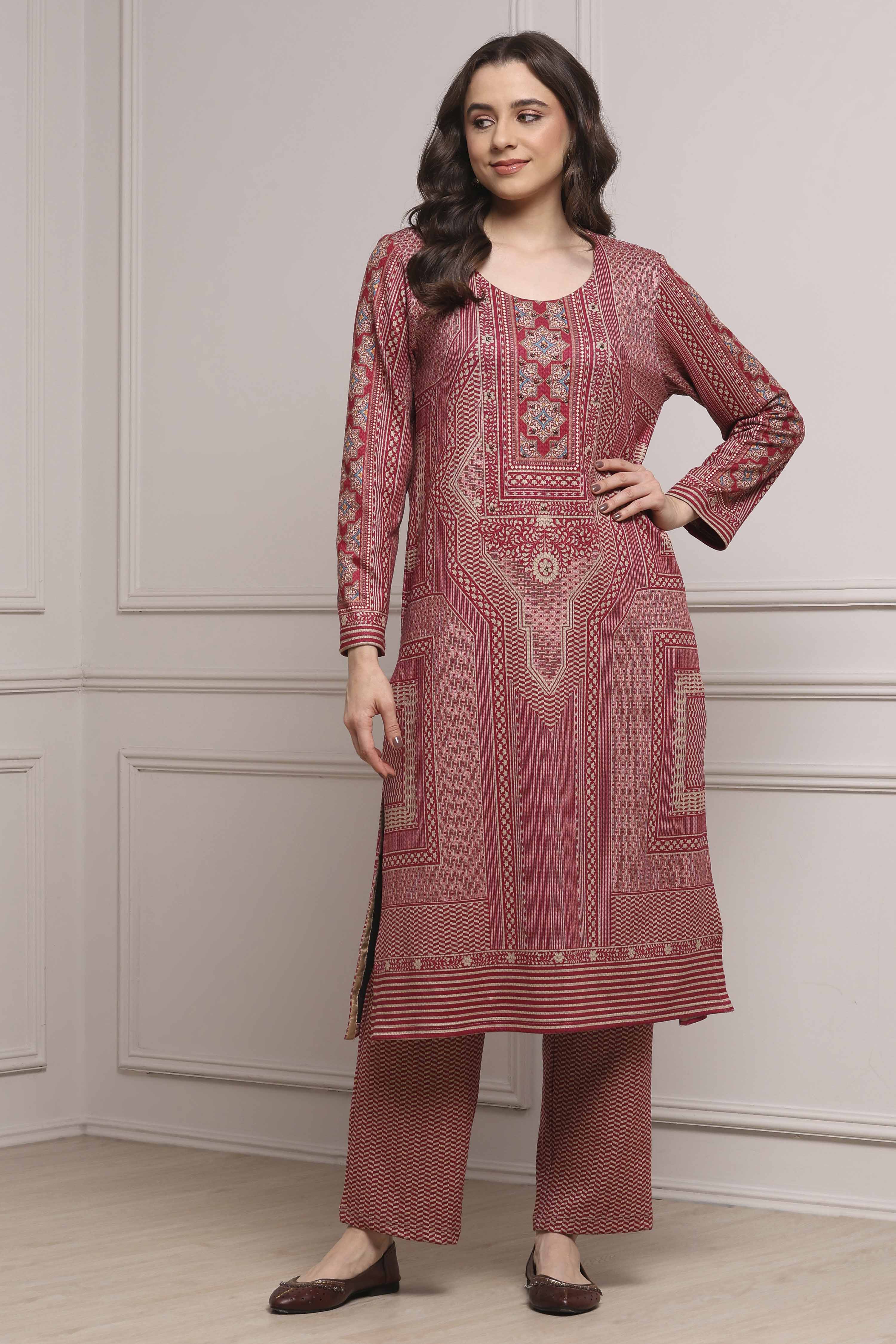 Blue Polyester Straight Printed Kurta Pants Set image number 0