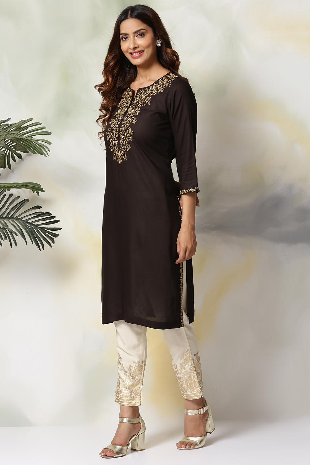 Black Rayon Straight Kurta Pants Set image number 3