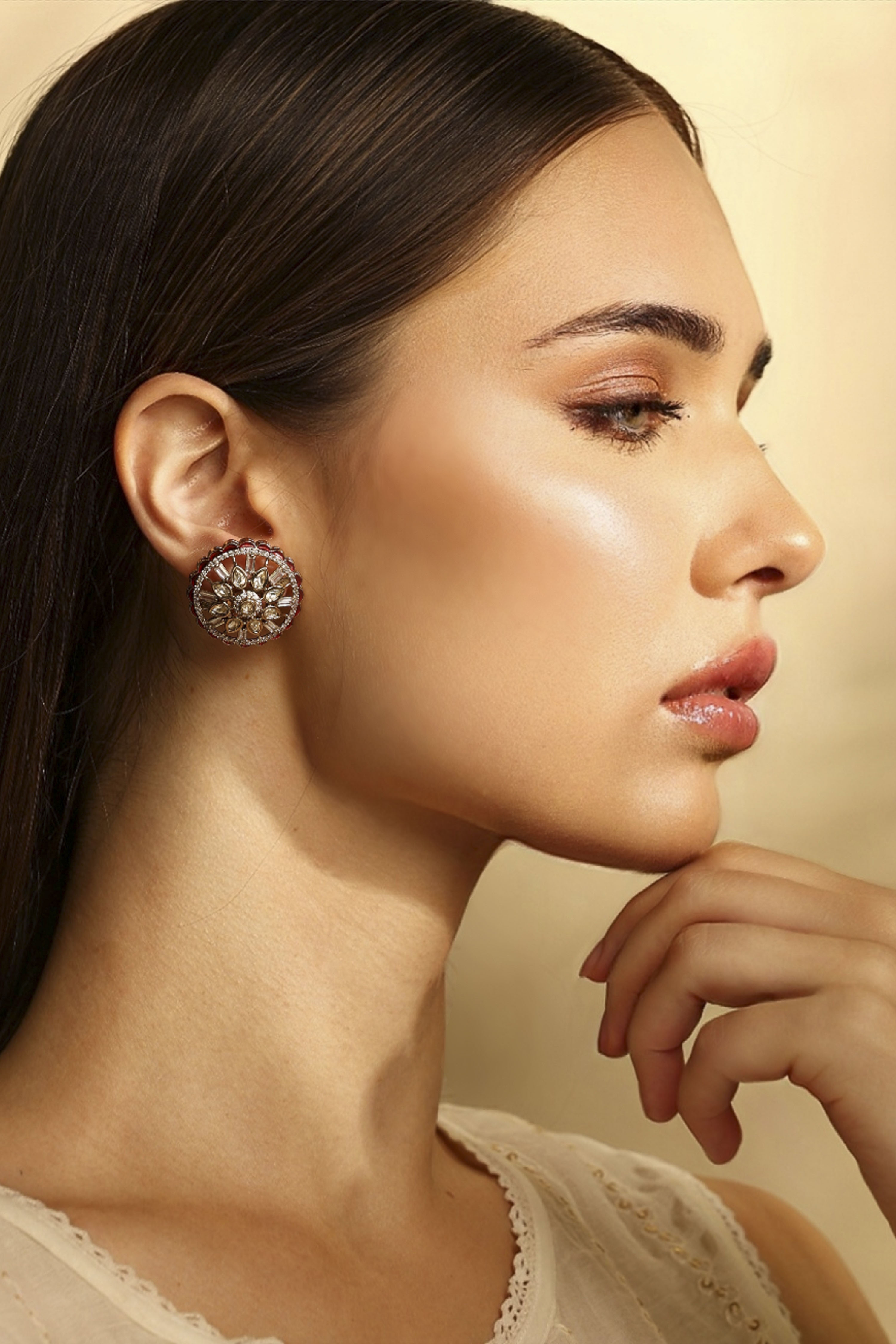 Red Gold-Plated Brass Stud Earrings image number 3