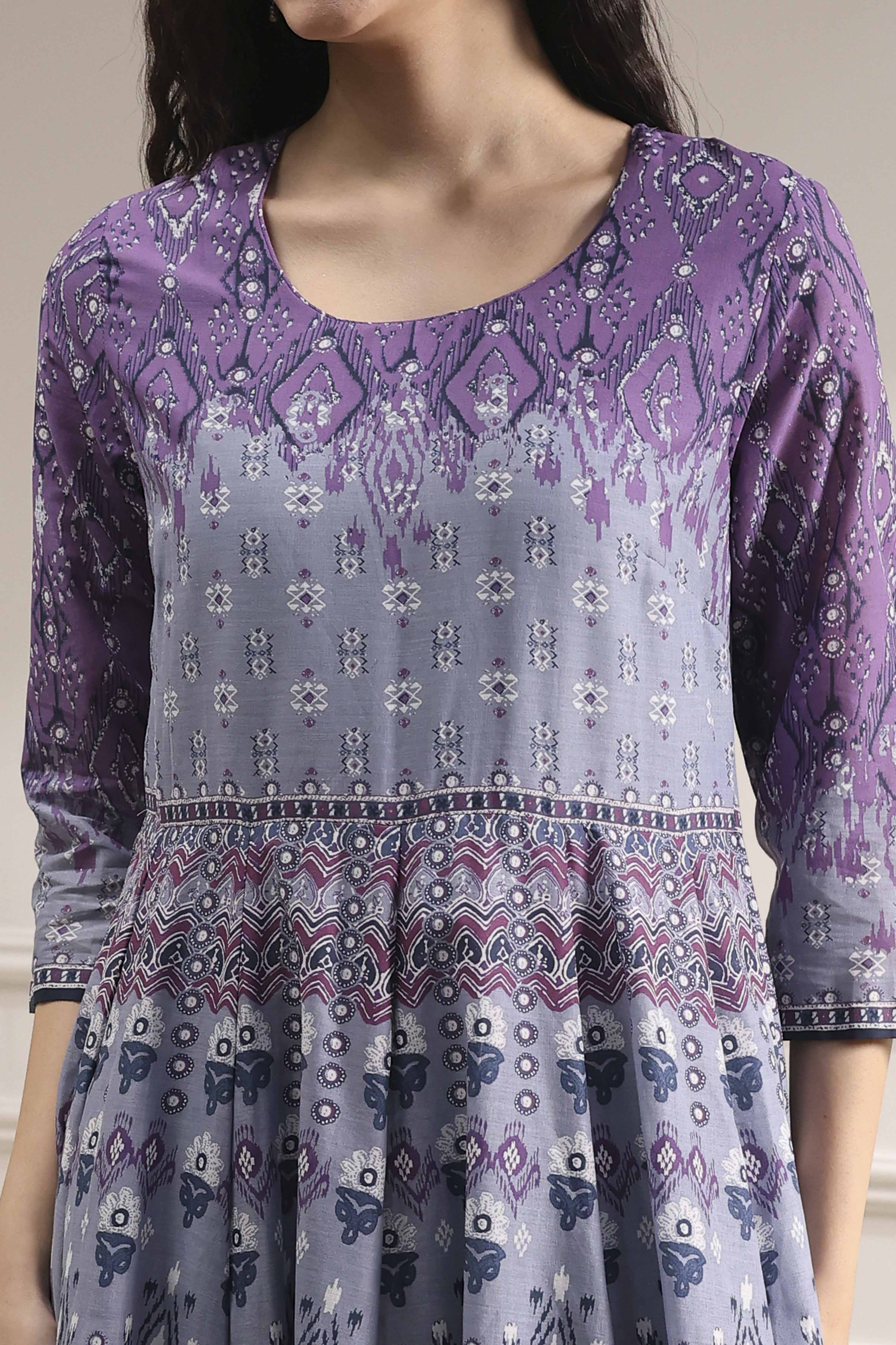 Lilac Cotton Printed Anarkali Suit Set image number 1