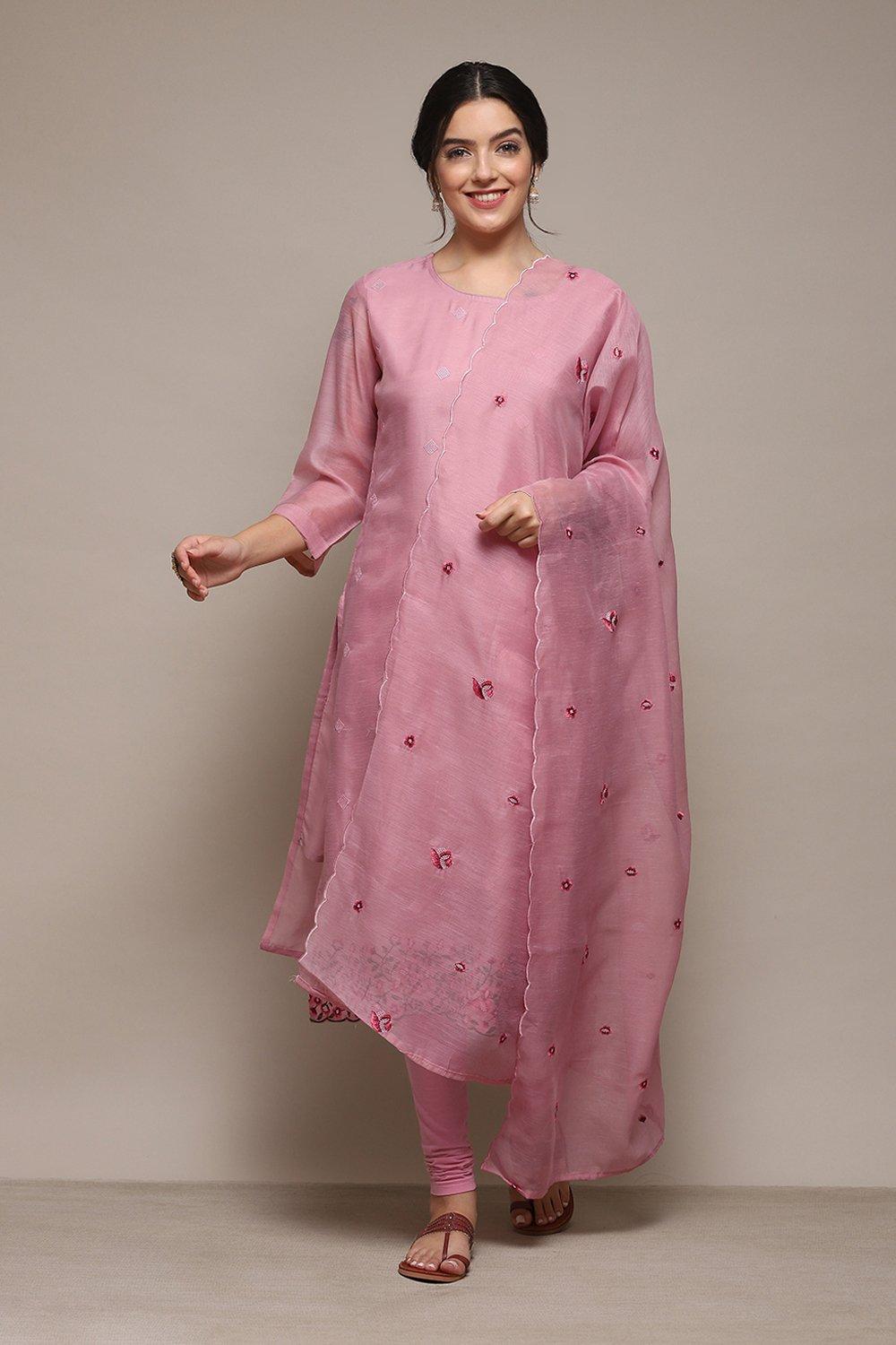 Dusty Pink Linen Blend Unstitched Suit Set image number 1