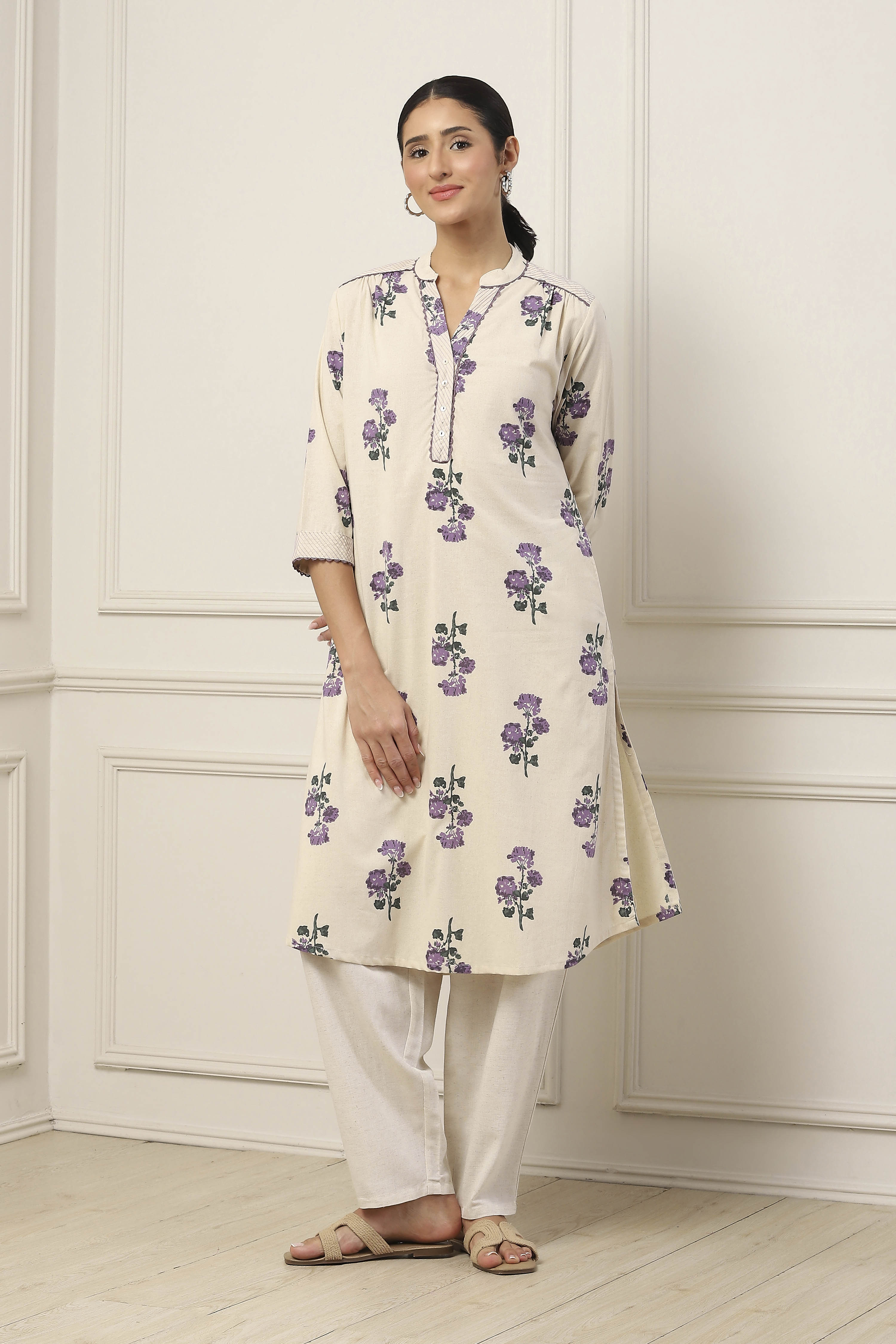 Purple Cotton A Line Kurta image number 5