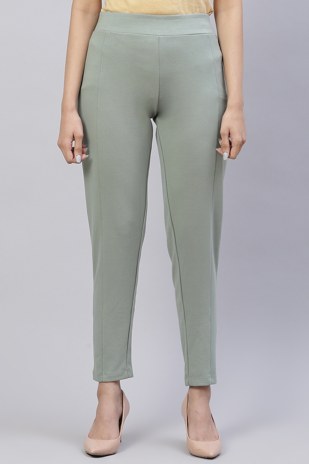 Navy Straight Poly Viscose Leggings image number 3