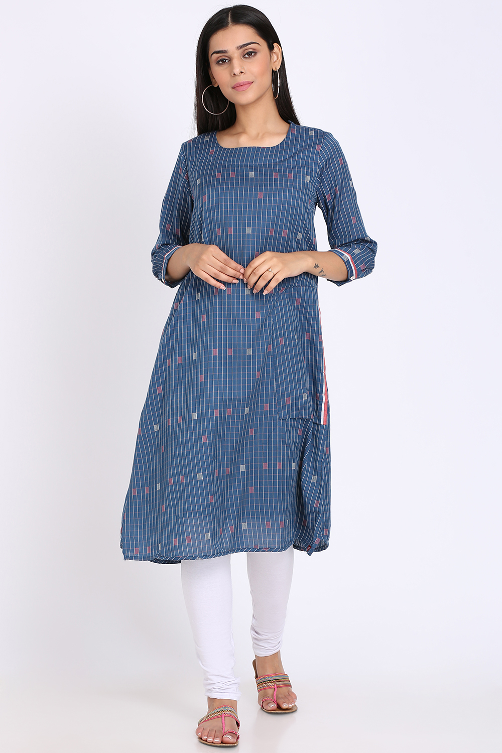 Blue Eco Cotton A-Line Yarndyed Kurta image number 0