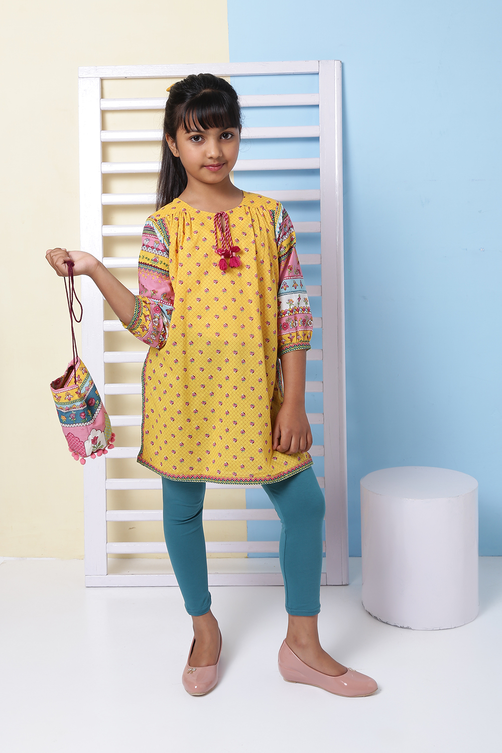 Yellow Cotton A-Line Printed Kurta Pant Set image number 2