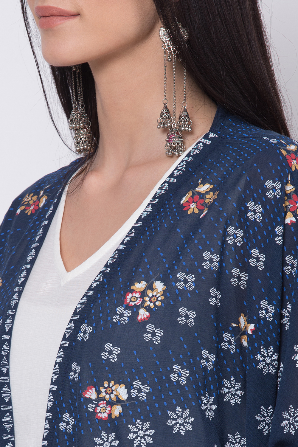 Indigo And White Viscose Cotton Front Open Printed Kurta image number 1