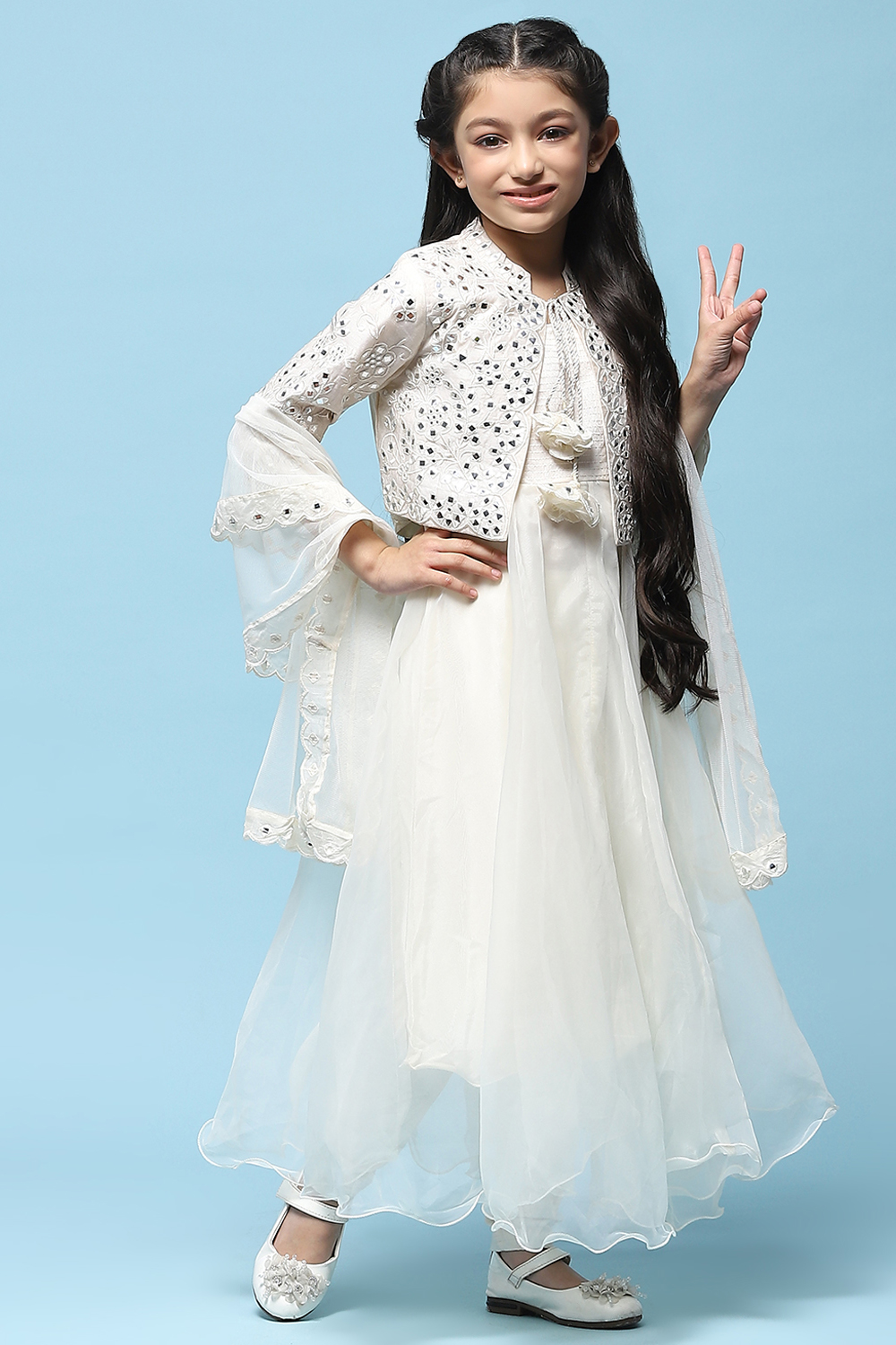 Lilac Cotton Blend Flared Kurta Churidar Suit Set Suit Set image number 6