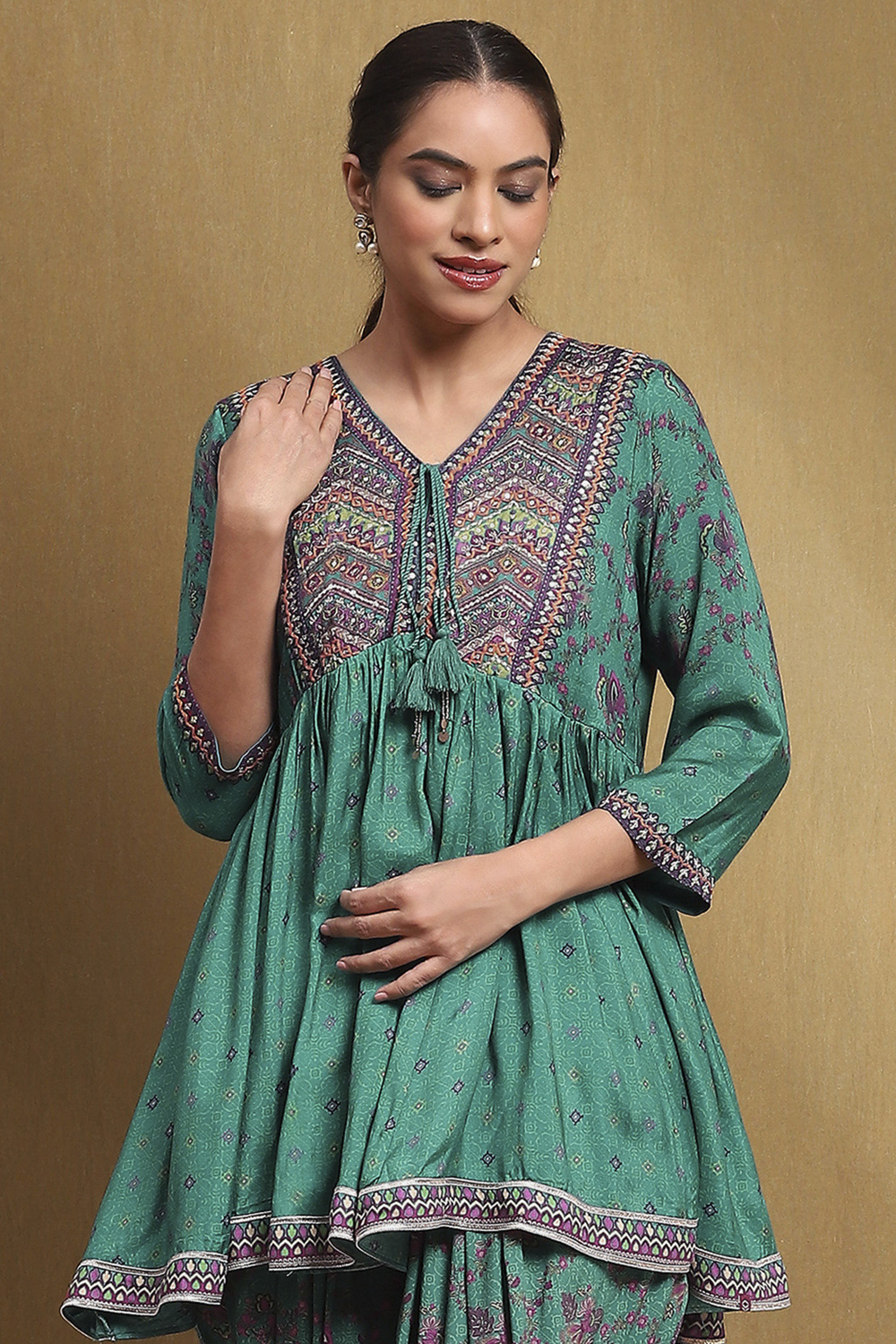 Fuchsia Viscose Floral Printed Peplum Suit Set image number 1