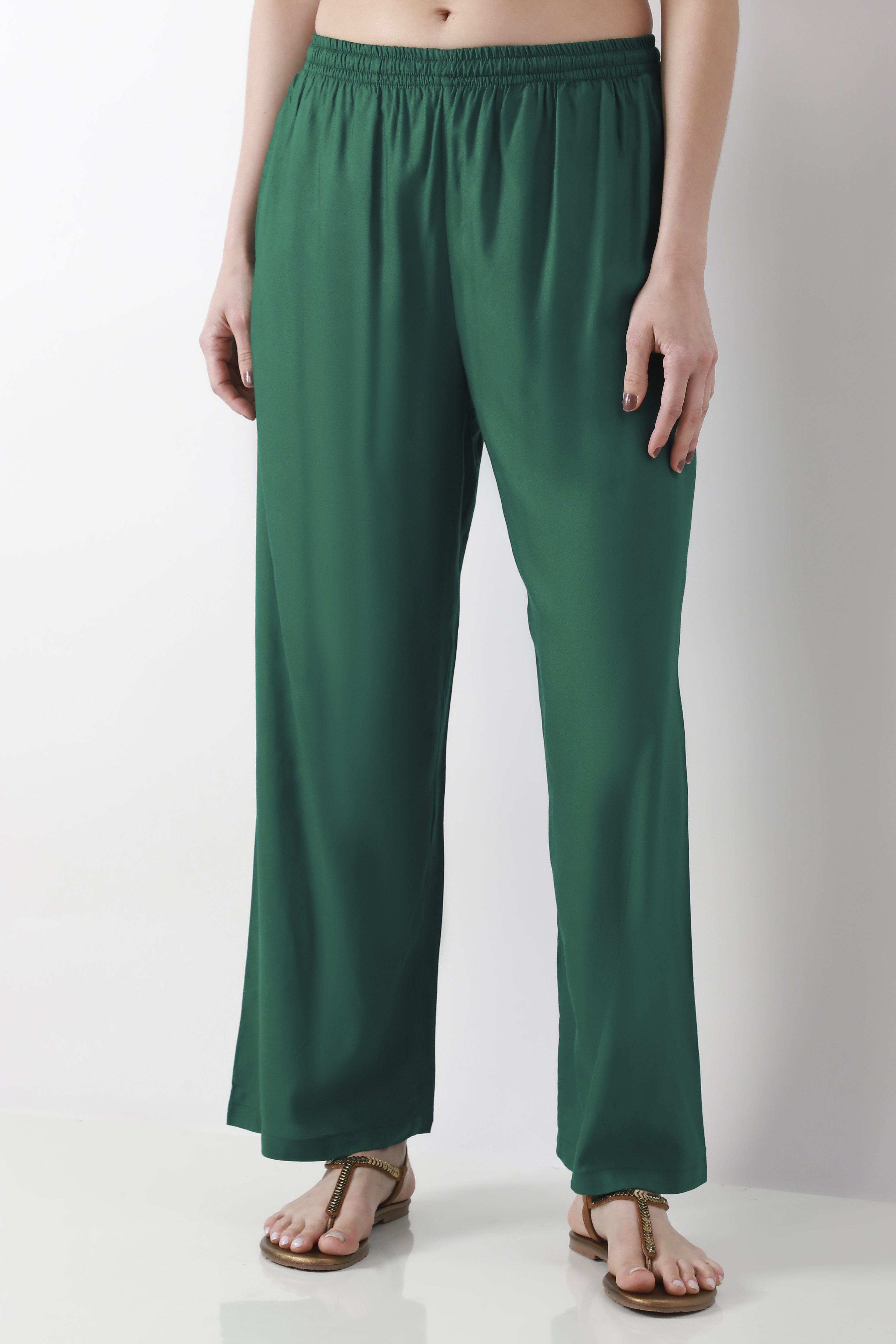 Blue Viscose Rayon Straight Palazzos image number 4
