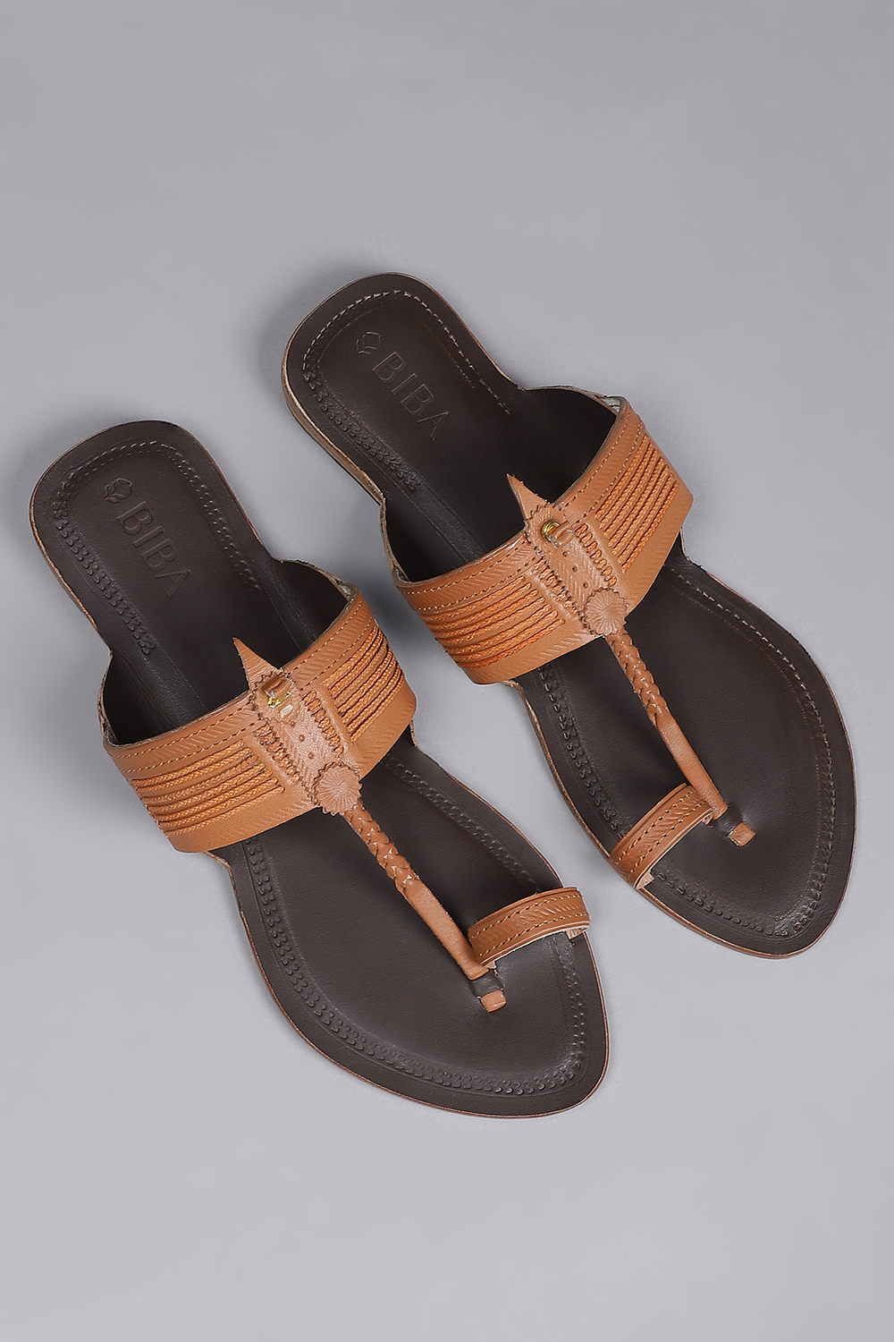 Tan & Dark Brown Leather Kolhapuri Sandals image number 2