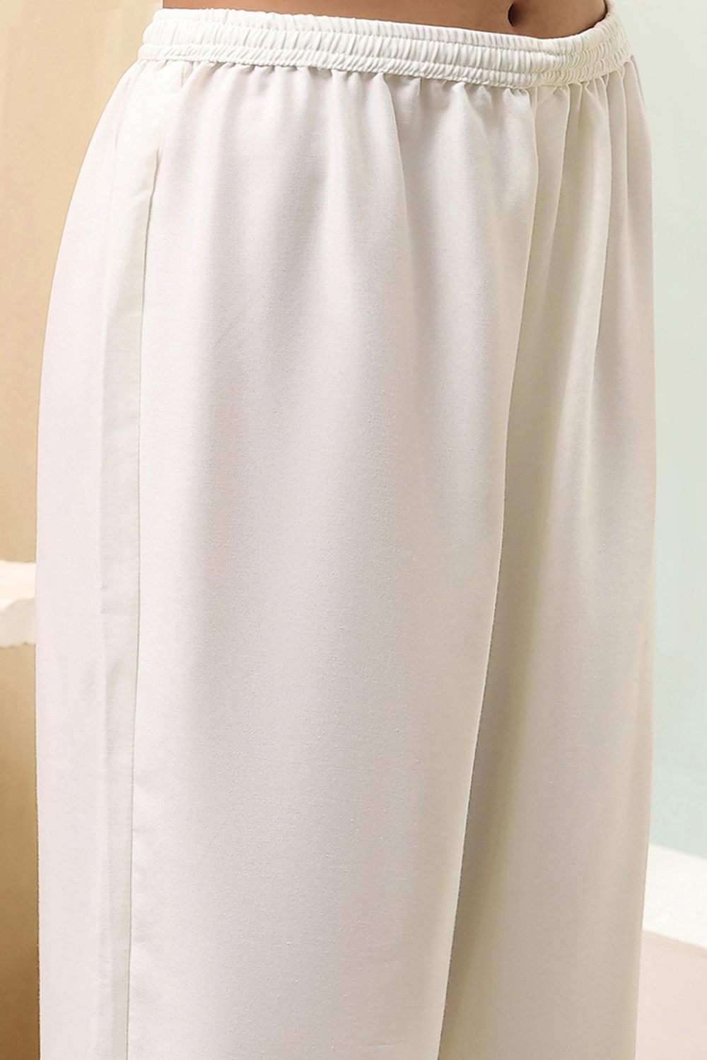 Off-White and Blue Cotton Floral Kalidar Suit Set image number 2