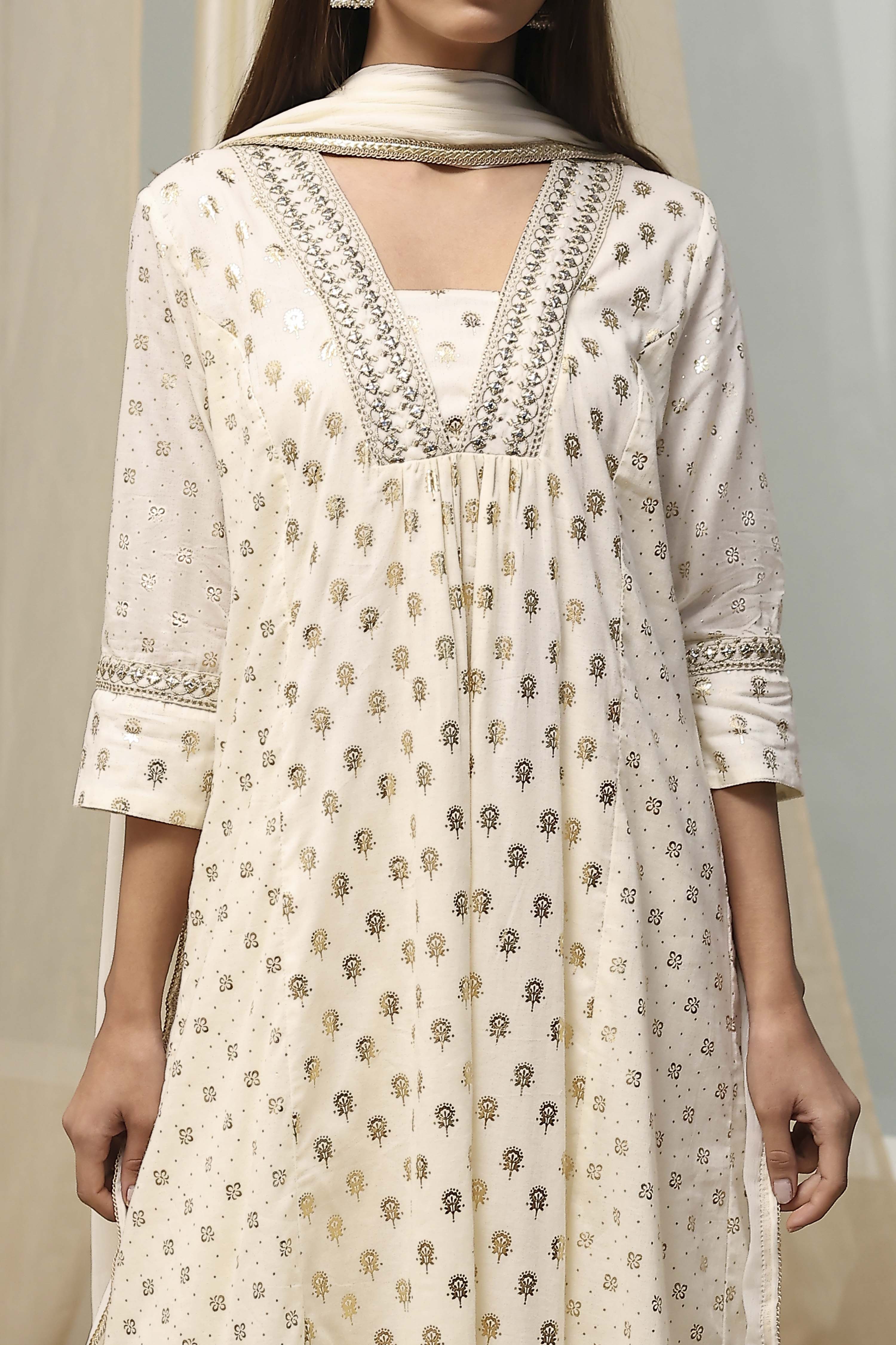 Fuchsia Cotton Printed Gathered Suit Set image number 1