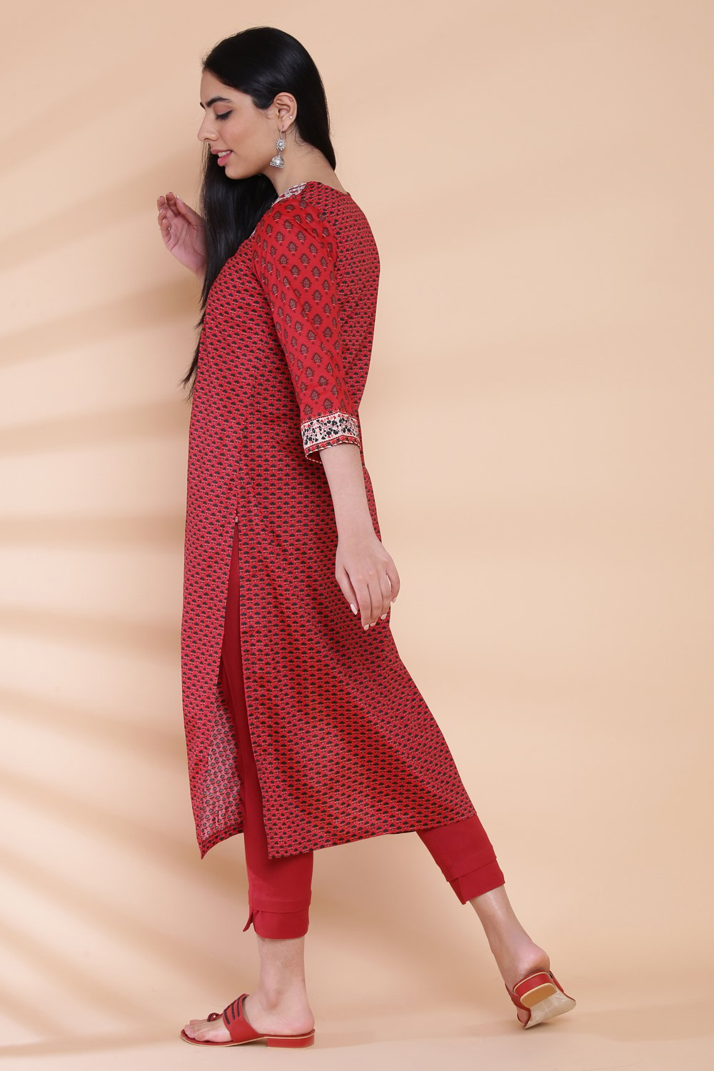 Terracotta Red Viscose Straight Printed Kurta image number 5