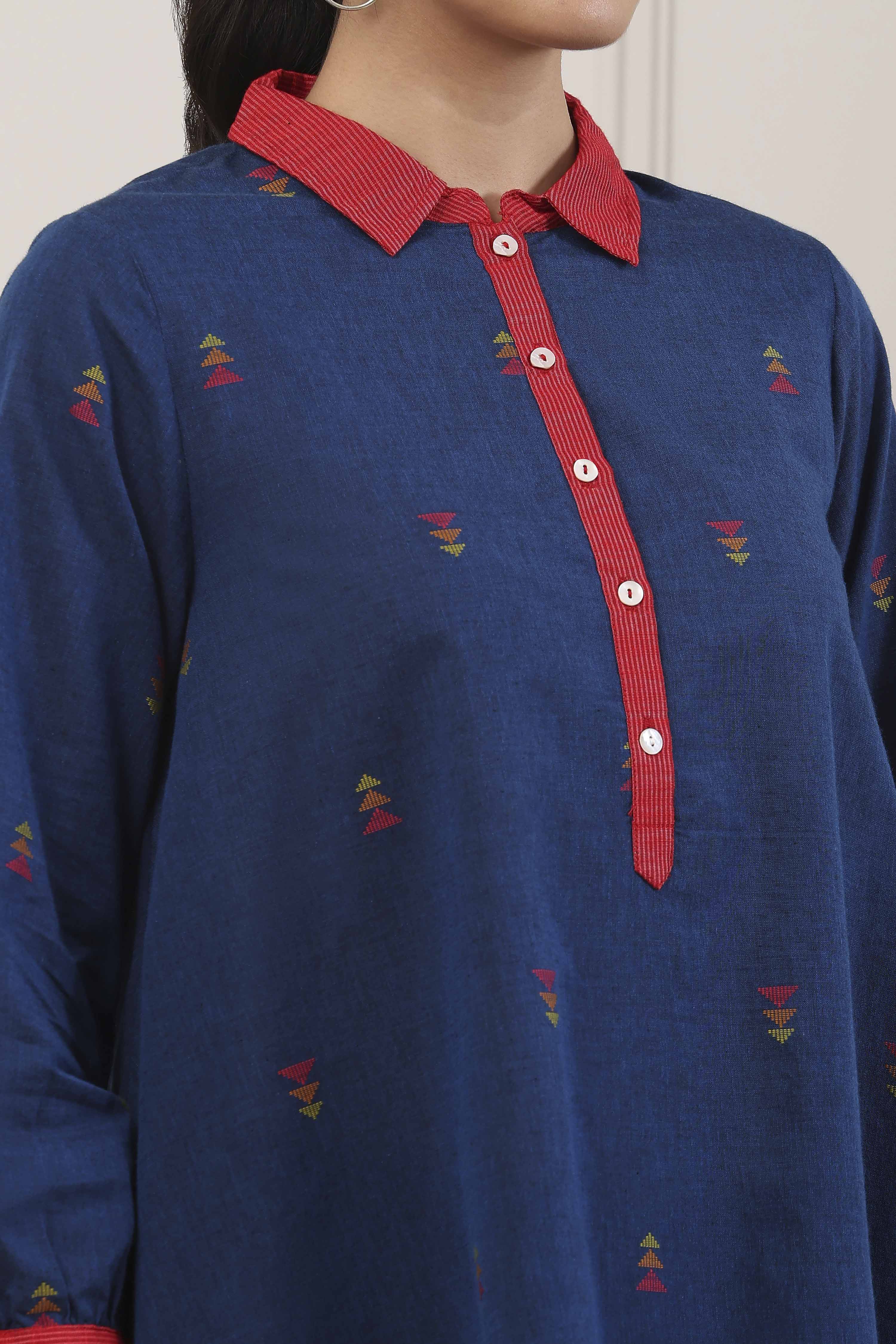 Blue Cotton Flared Shirt image number 1