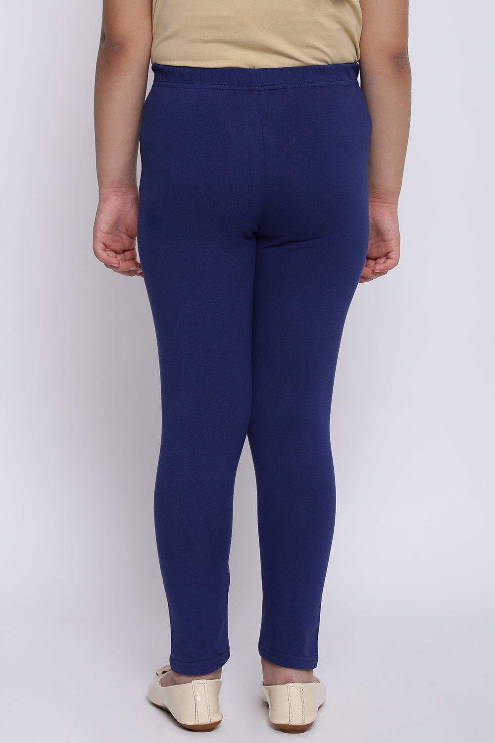 Navy Blue Cotton Lycra Solid Leggings image number 4