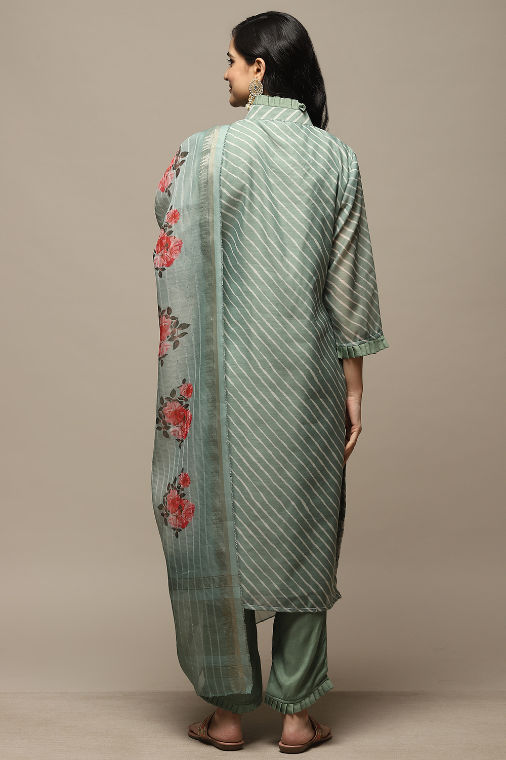 Green Cotton Digital Print Unstitched Suit Set image number 3