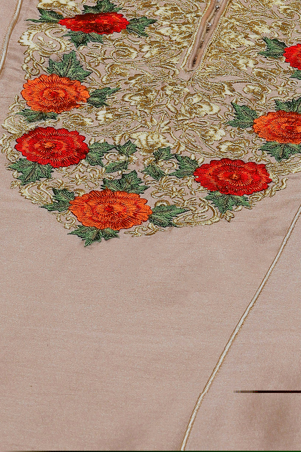 Beige Silk & Cotton Flared Kurta Suit Set image number 1