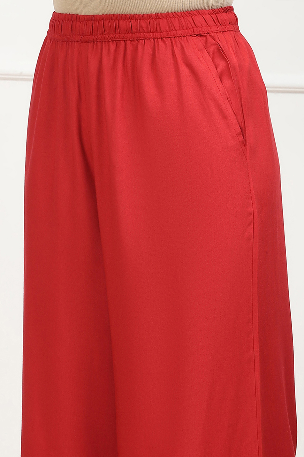 Navy Blue Viscose Solid Straight Palazzos image number 1