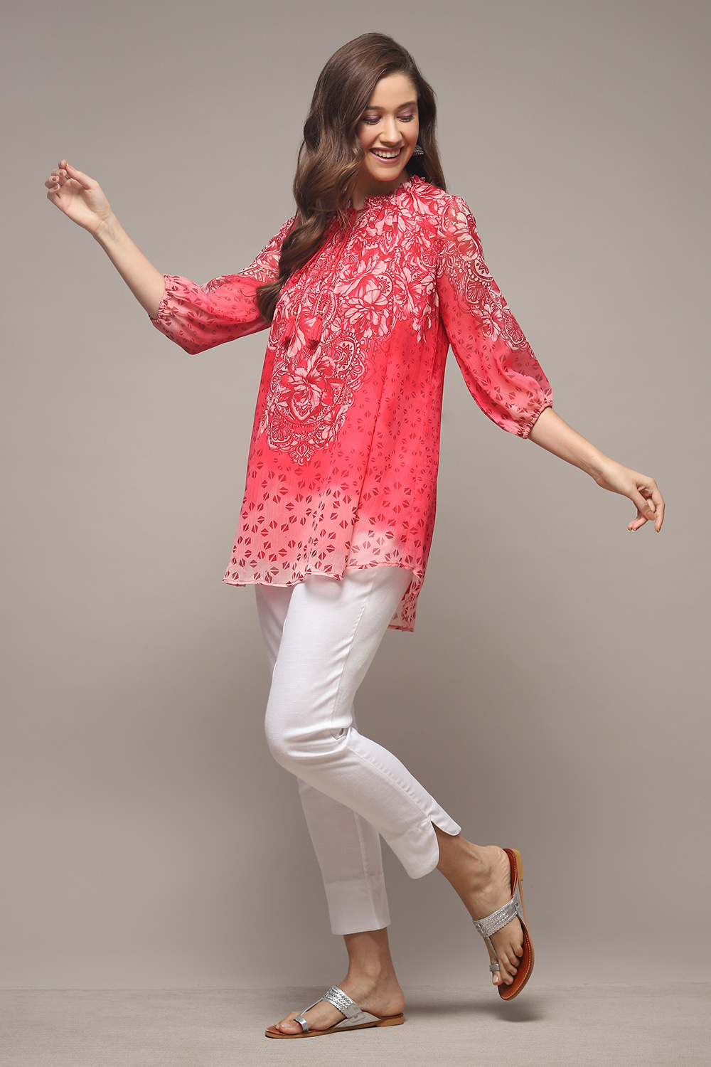 Blue Cotton Blend Printed Kurti image number 0