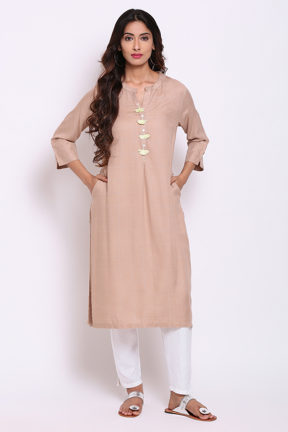 Beige Rayon Straight Kurta image number 0