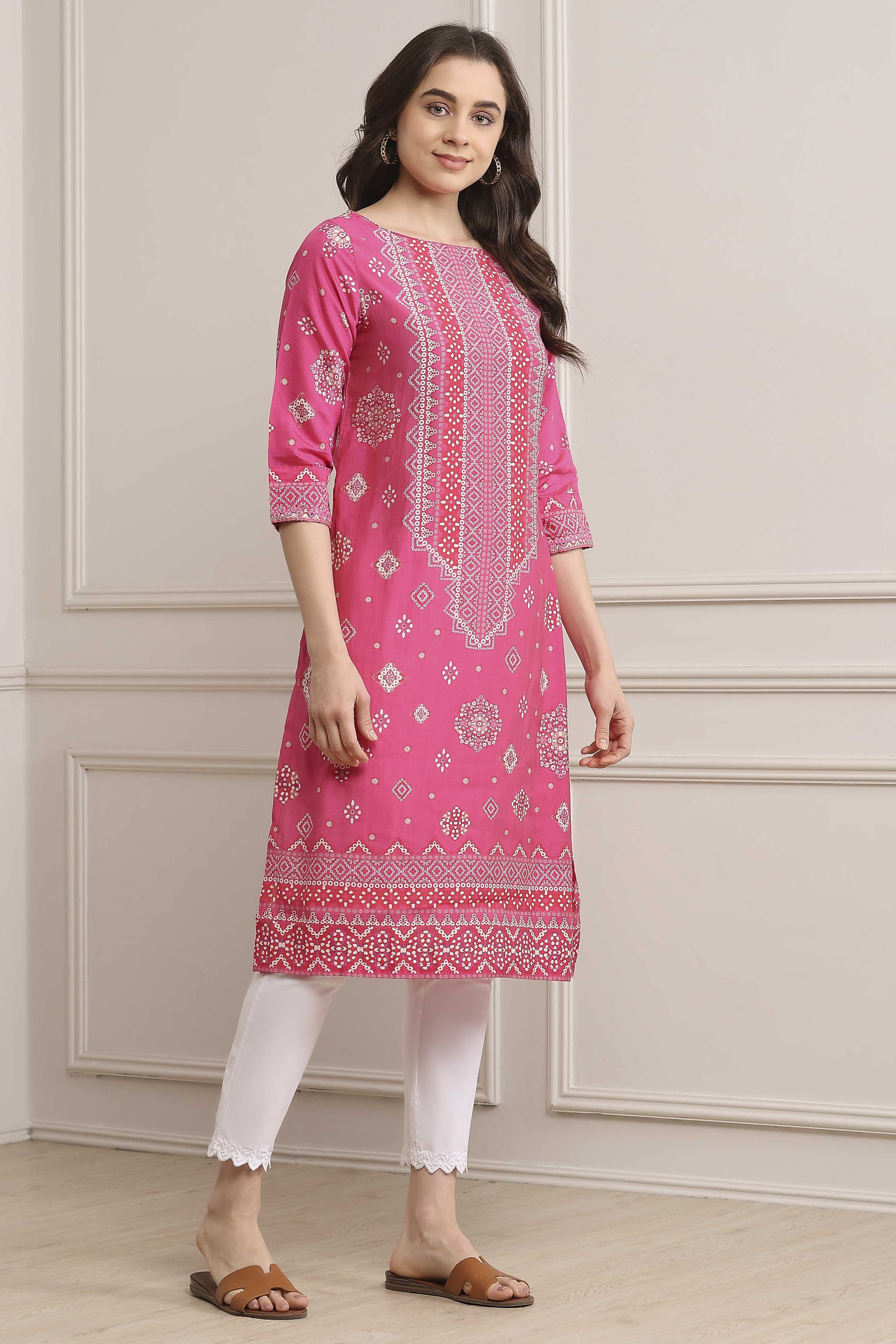 Deep Fuchsia Rayon Straight Printed Kurta image number 4
