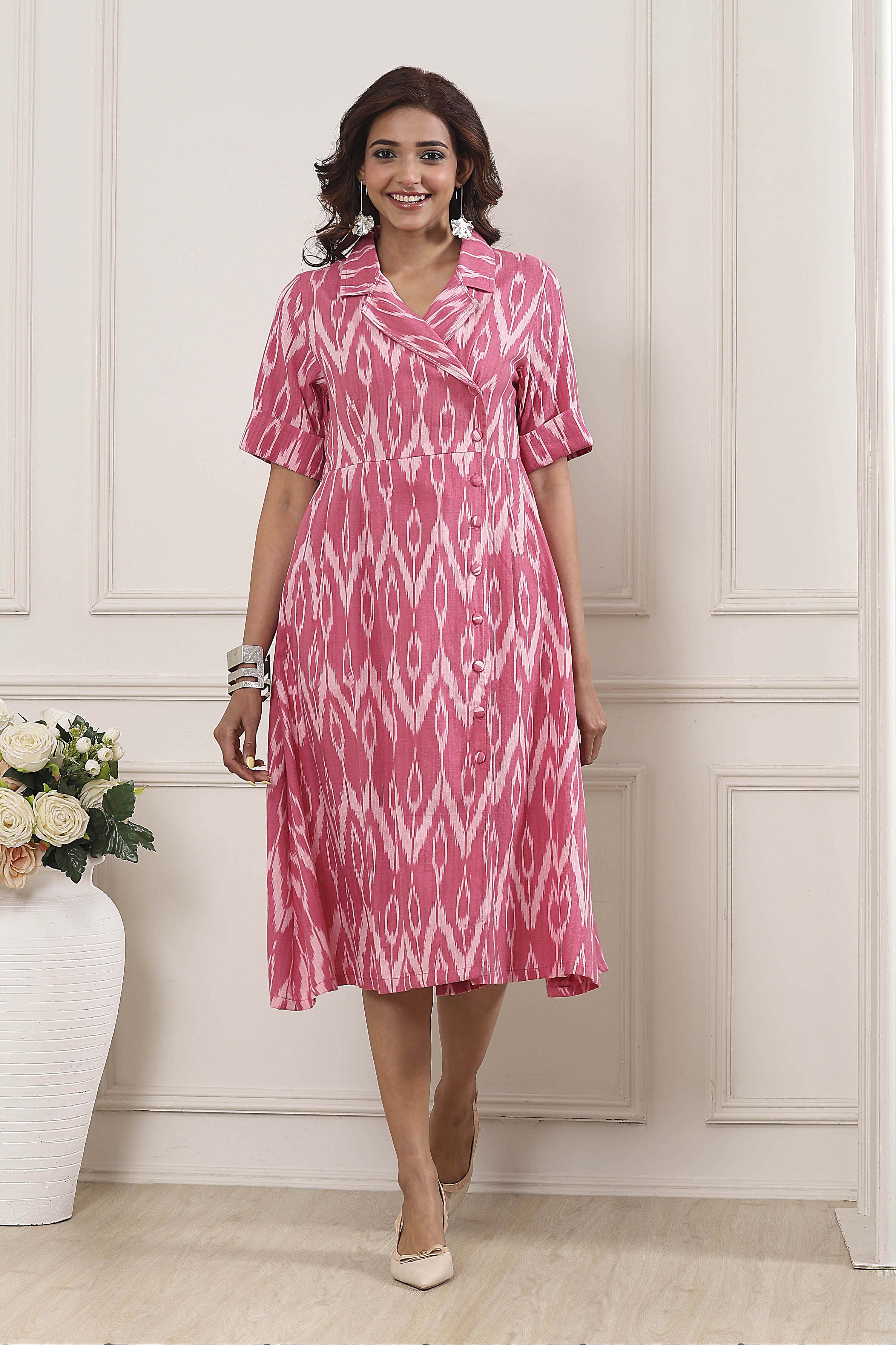 Pink Cotton Flared Dress image number 5