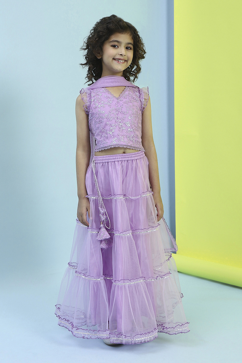 Lilac Net Lehenga Set image number 6