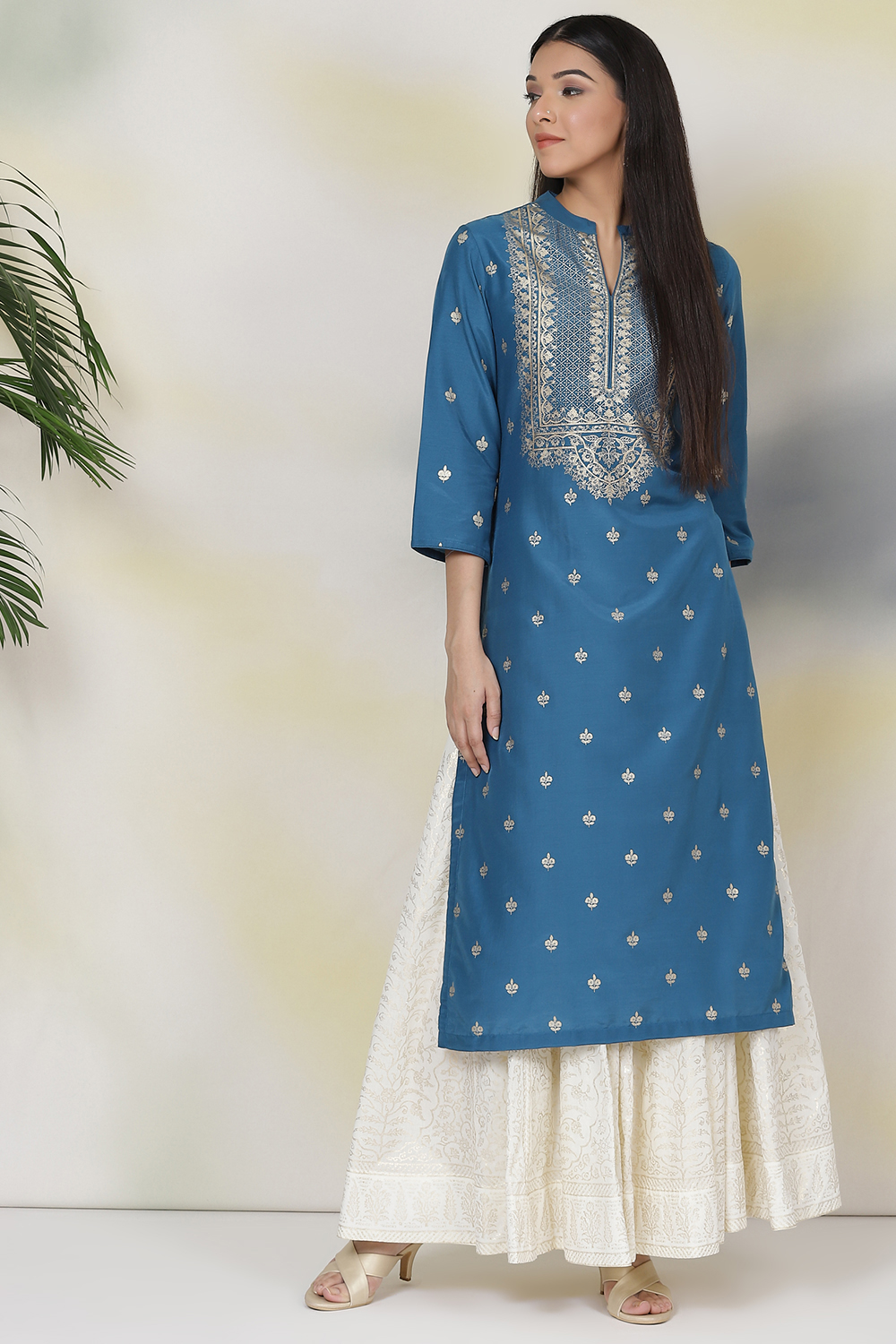 Blue Art Silk Straight Kurta image number 0