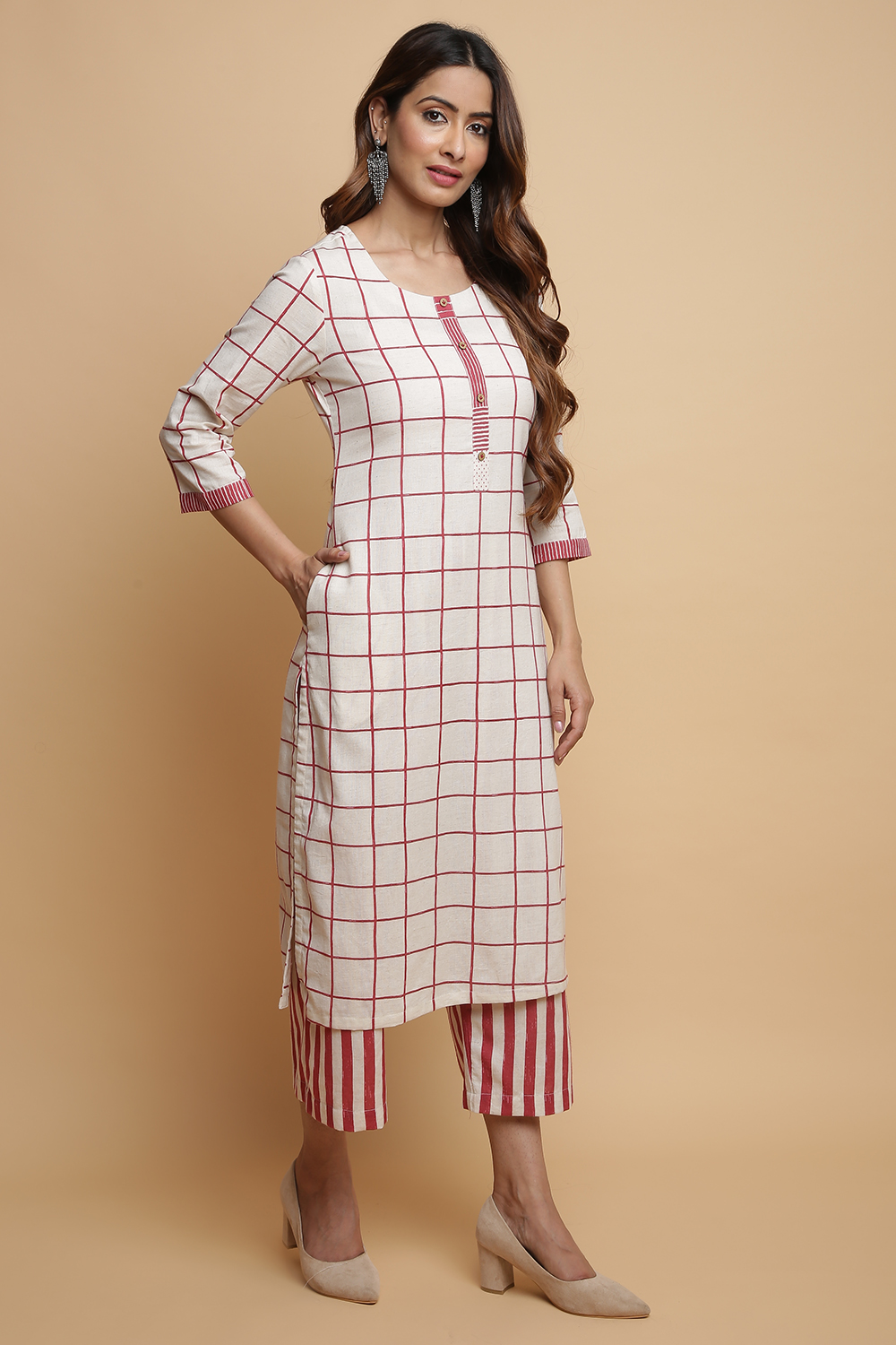 Mustard Cotton Blend Straight Kurta Palazzo Suit Set image number 4