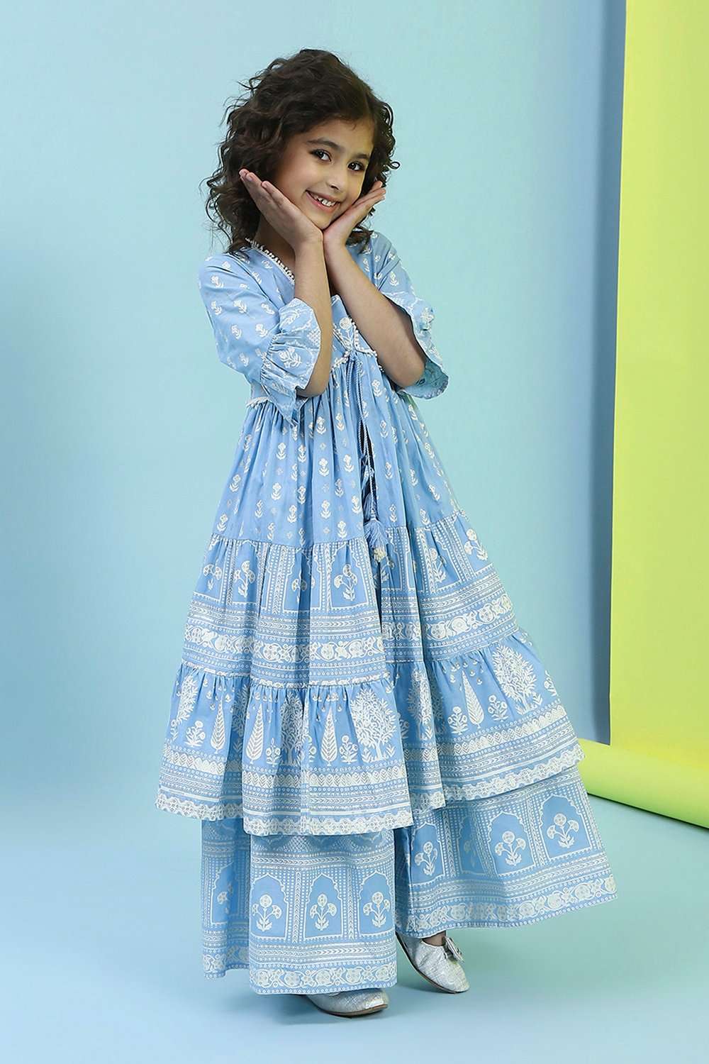 Powder Blue Cotton Tiered Suit Set image number 0