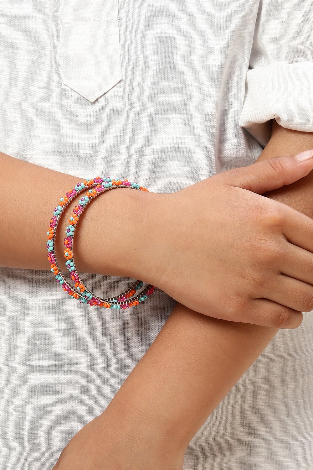 Multicolorcolor Metal & Beads Kids Bangles image number 2