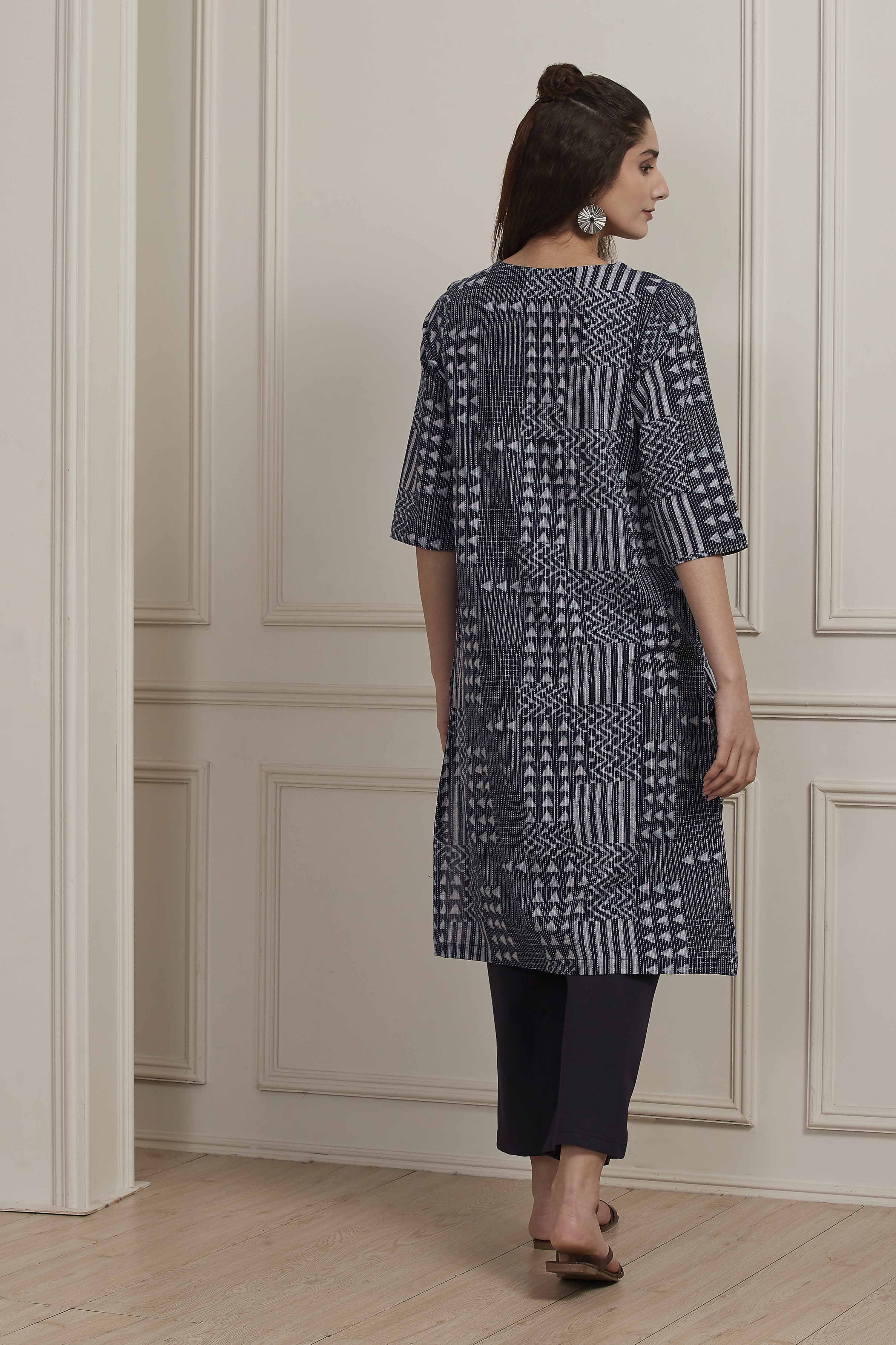 Blue Cotton Straight Kurta image number 3