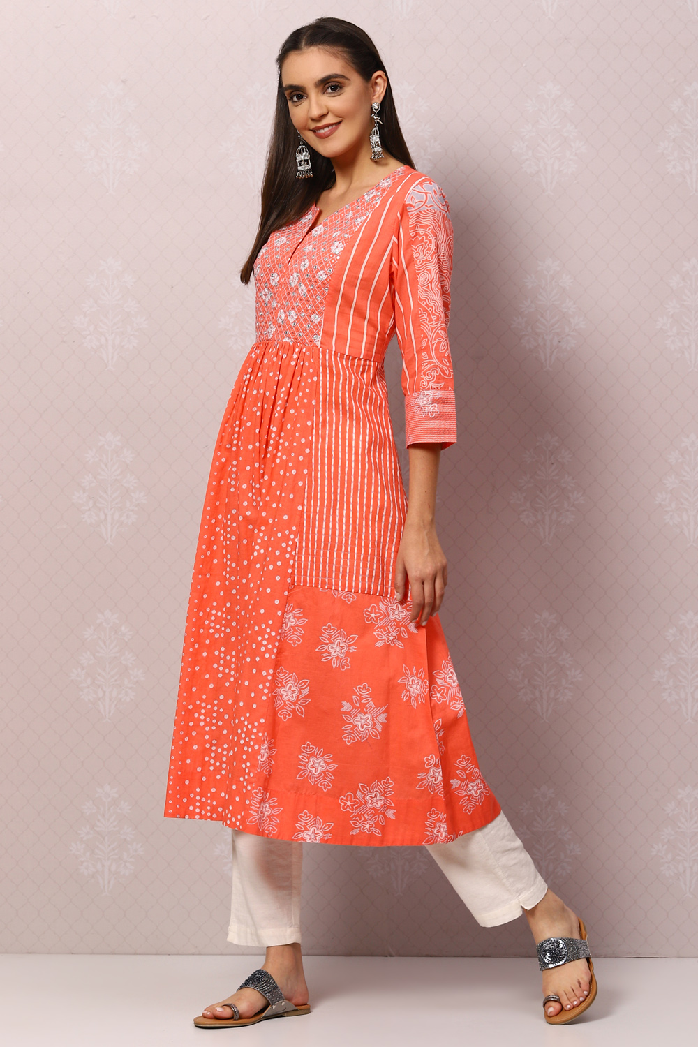 Coral Art Silk Flared Printed Kurta image number 2