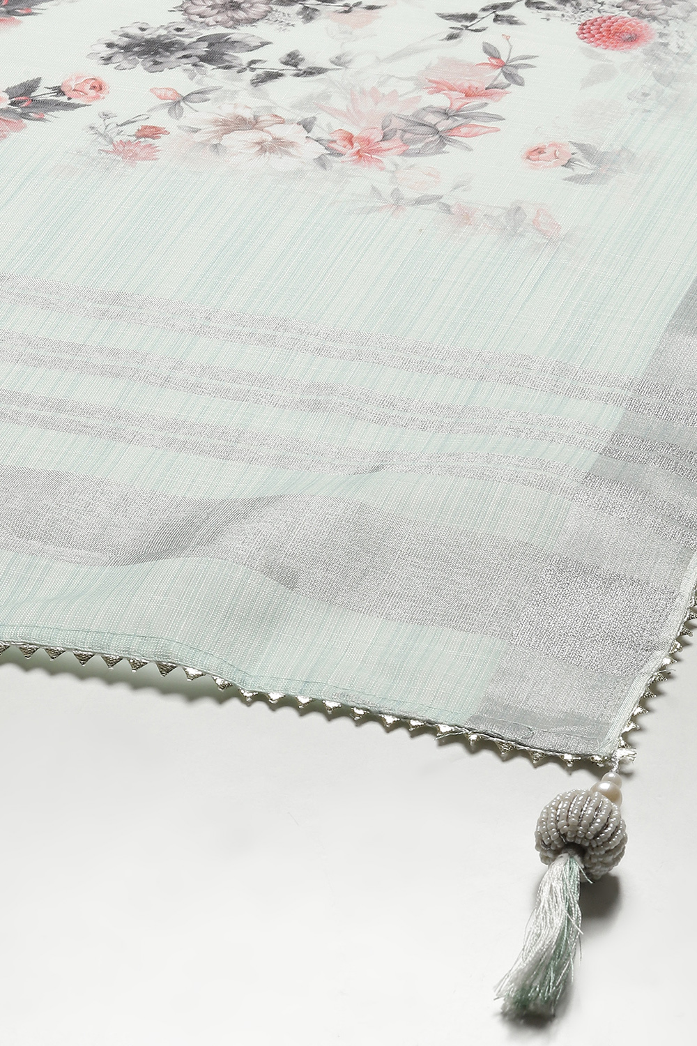 Teal Linen Hand Embroidered Unstitched Suit Set image number 4
